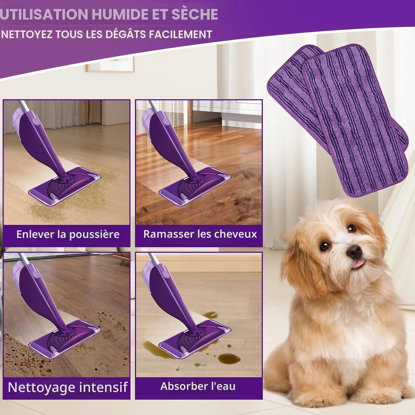 Lingettes Reutilisable Swiffer WetJet Wood, Serpillières Microfibre Remplacement, Chiffon Rechange Wet Jet Balai Spray