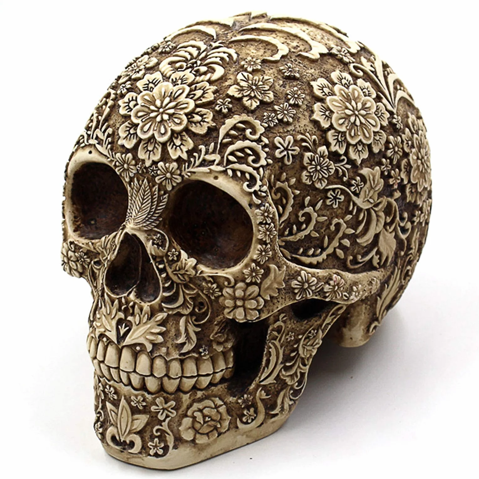 Statue Tête de Mort 20,6 cm, Décoration d'Halloween Crâne Humain en Résine