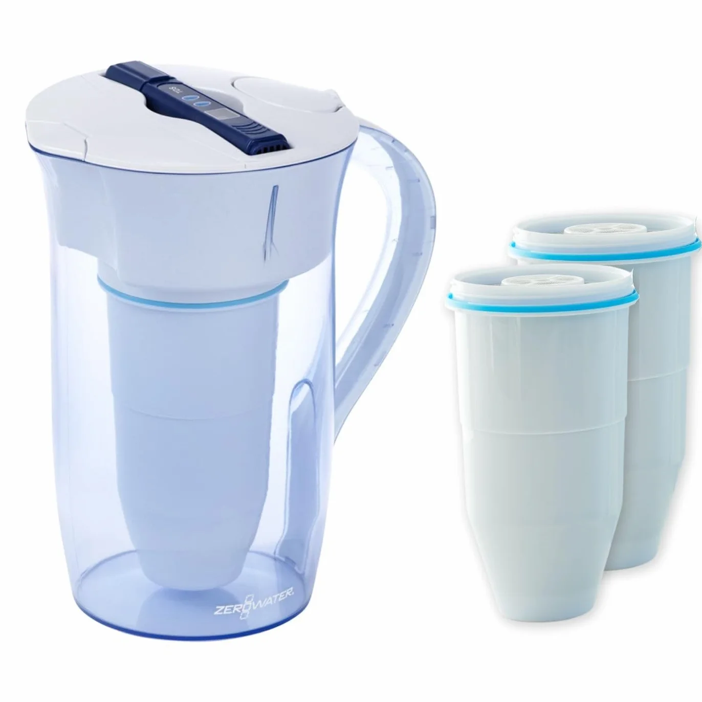 ZeroWater Pack Carafe filtrante d'eau Ronde 2,4 L avec 3 Cartouches de filtre à eau de rechange et Indicateur de qualité d'eau, sans BPA et certifié pour réduire Le Plomb et Les Autres métaux Lourds