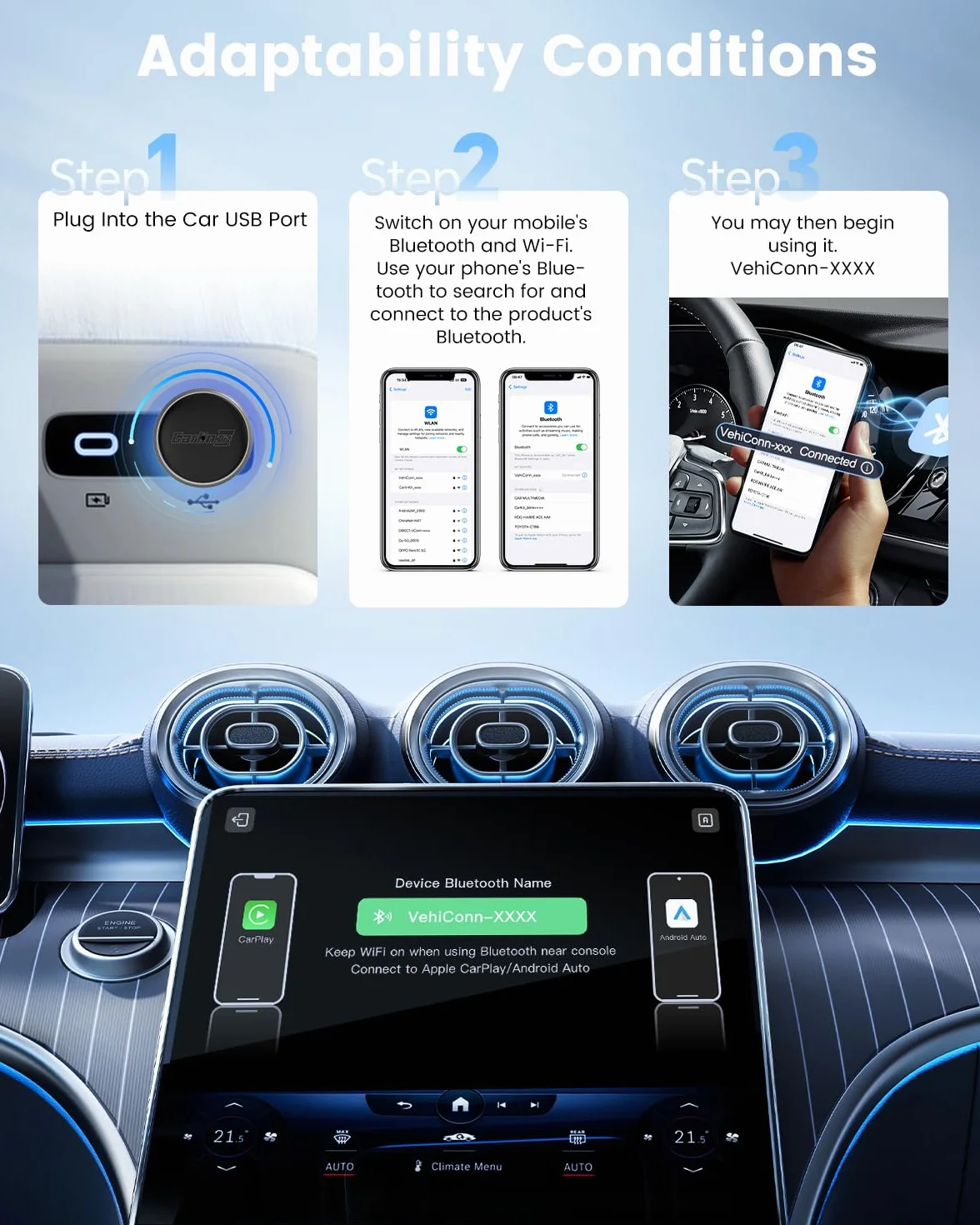 CarlinKit MINI Ultra3 Najnowszy bezprzewodowy adapter CarPlay i Android Auto, umożliwiający szybkie połączenie przewodowe z bezprzewodowym, kompatybilny z systemami iOS 10+ i Android 11.0+.