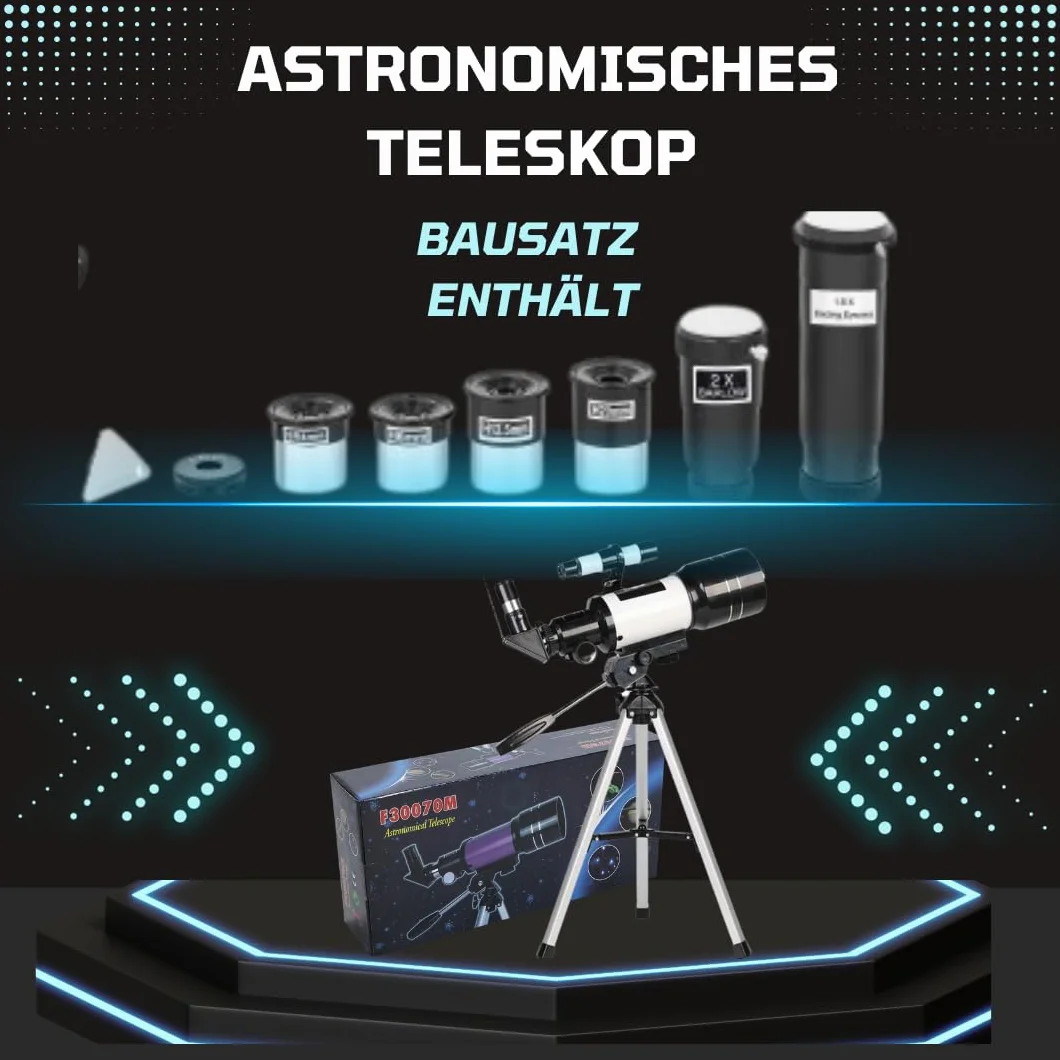 iLogic Teleskop astronomiczny z soczewką Barlow X3 i dwoma okularami powiększającymi do powiększenia od x18 do x180! luneta refraktorowa + okulary + akcesoria teleskopowe iLogic F30070M
