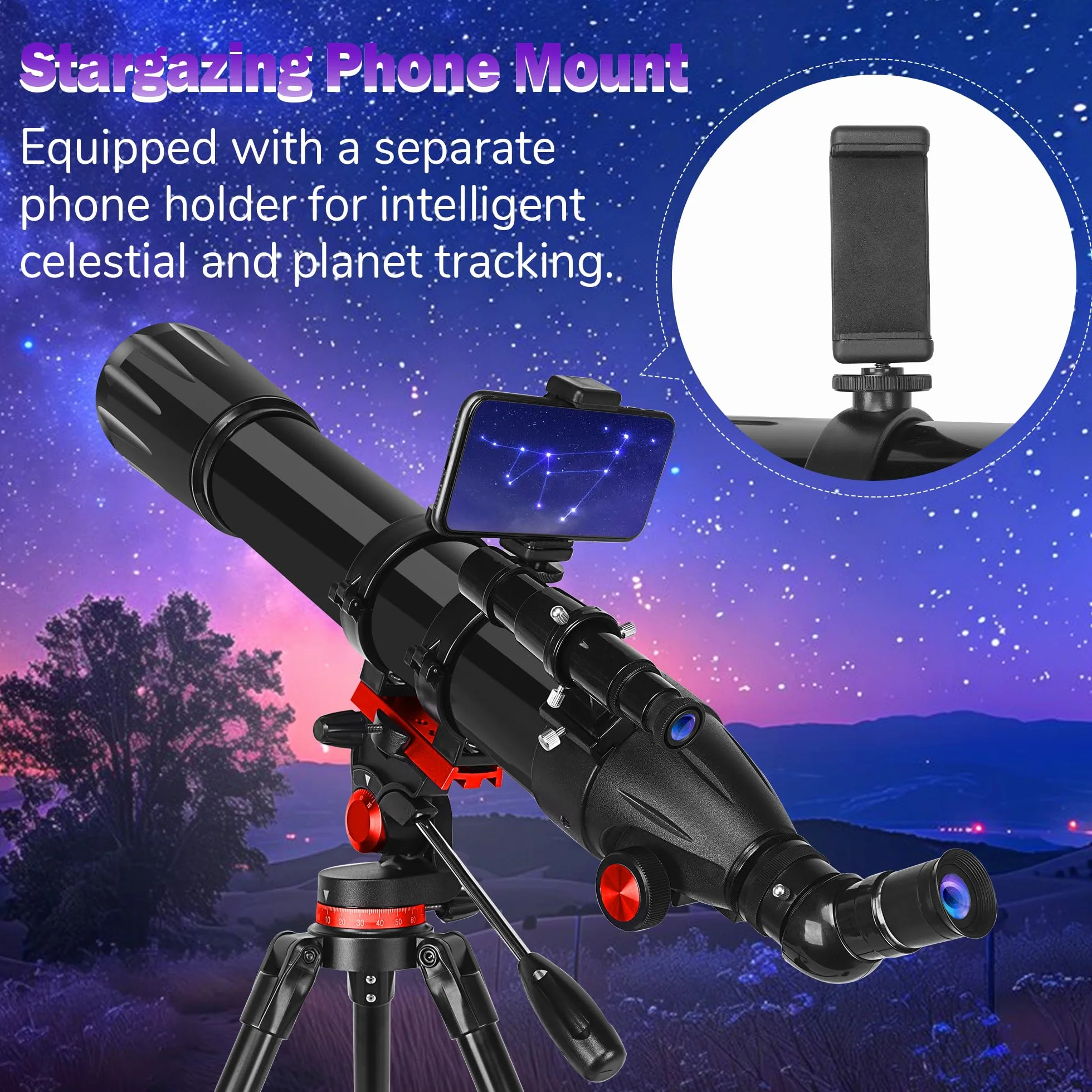 HETEKAN Teleskop, profesjonalny teleskop astronomiczny, 90/900 mm (36X-450X) refraktor dla dorosłych dzieci i początkujących, do obserwacji planetarnych, z adapterem do telefonu komórkowego