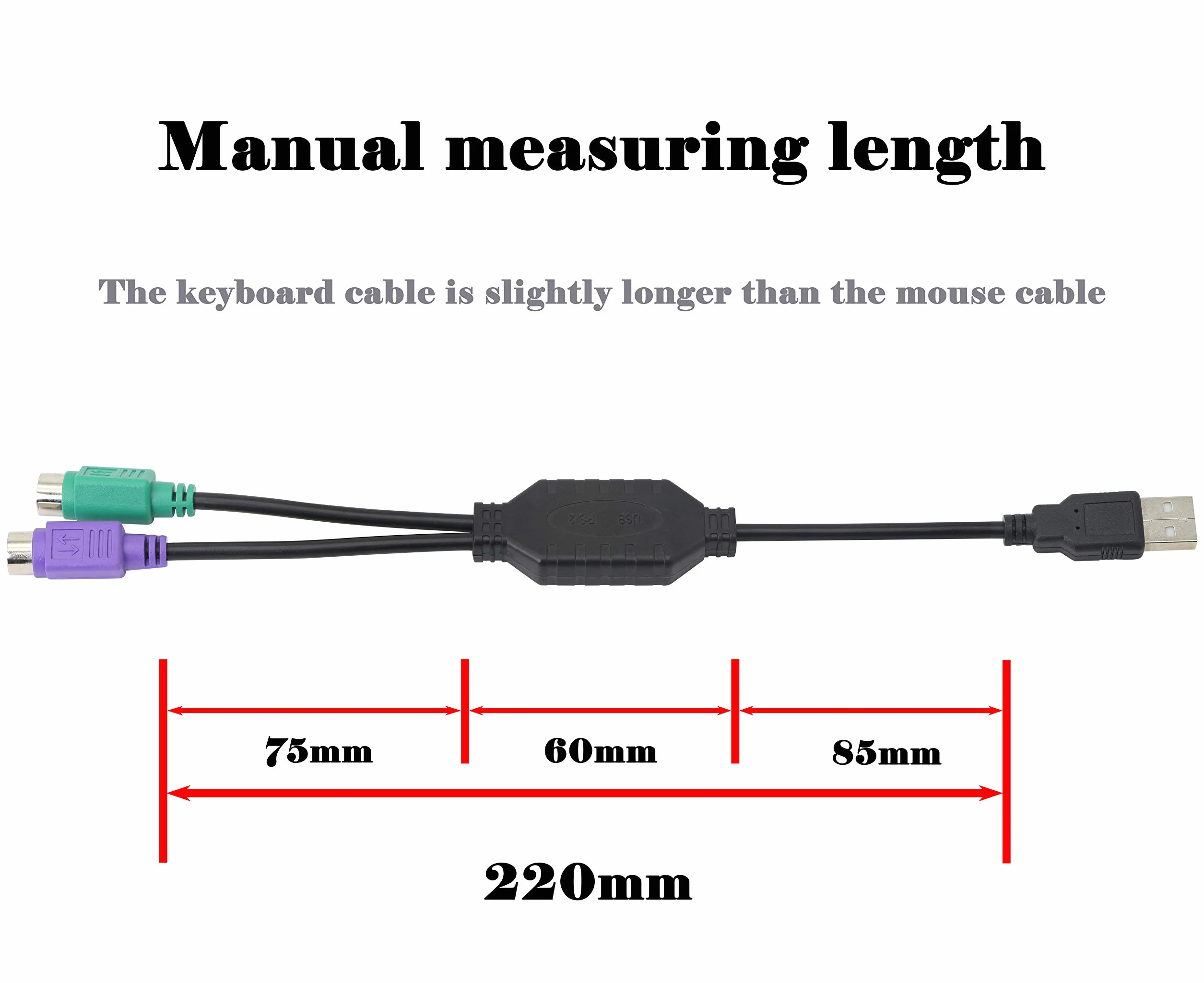 HONGLEI Adaptateur USB vers PS/2 Double pour Clavier et Souris Noir