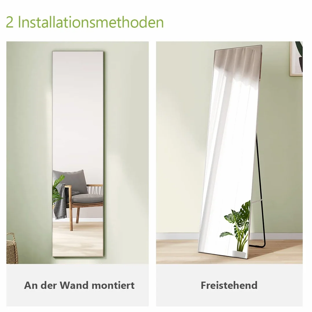 Miroir Pleine Longueur Argent sur Pied 160x40cm Cadre en métal argenté HD Grand Miroir