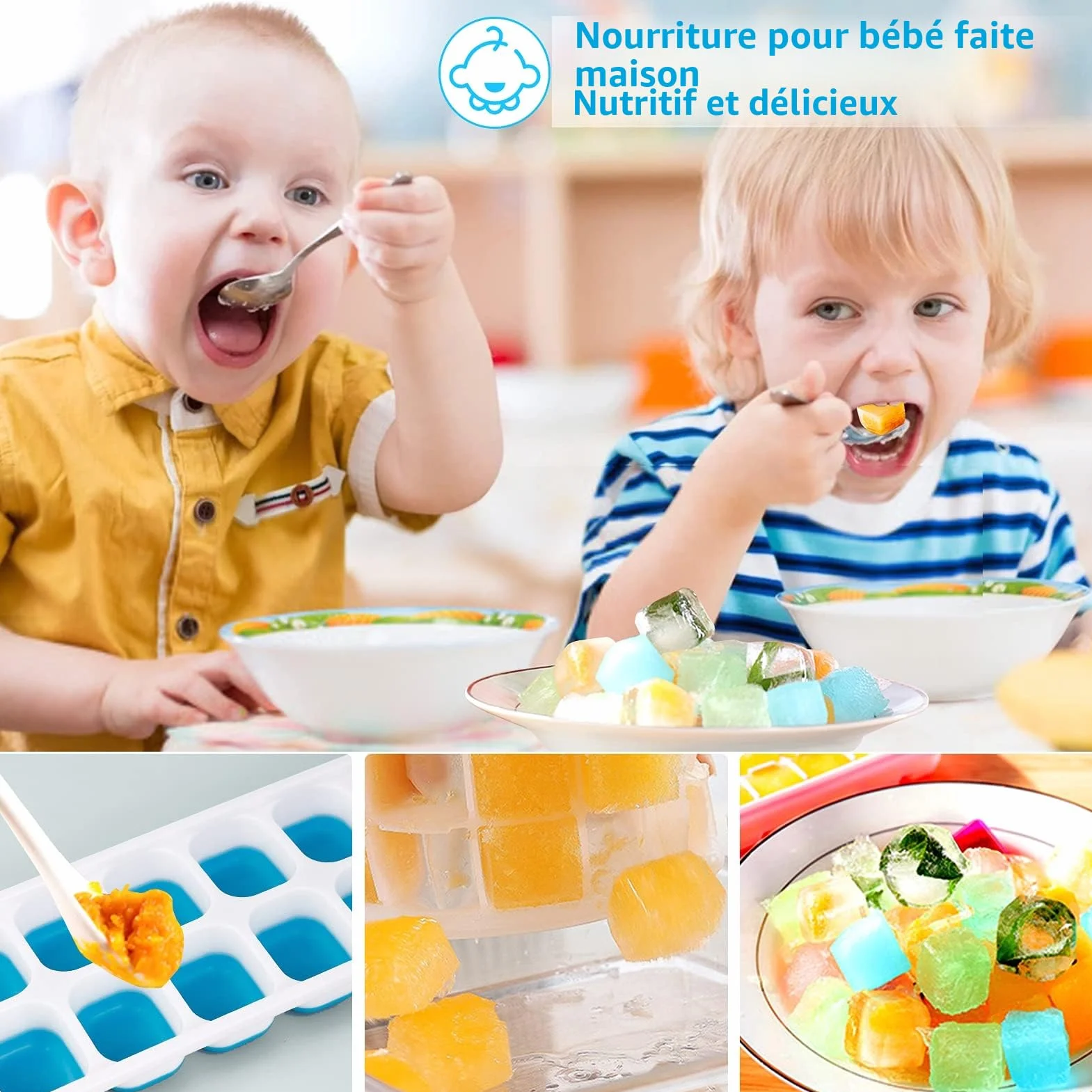 Lot de 4 Moules à Glaçons avec Couvercle en Silicone, Certifié LFGB et Sans BPA