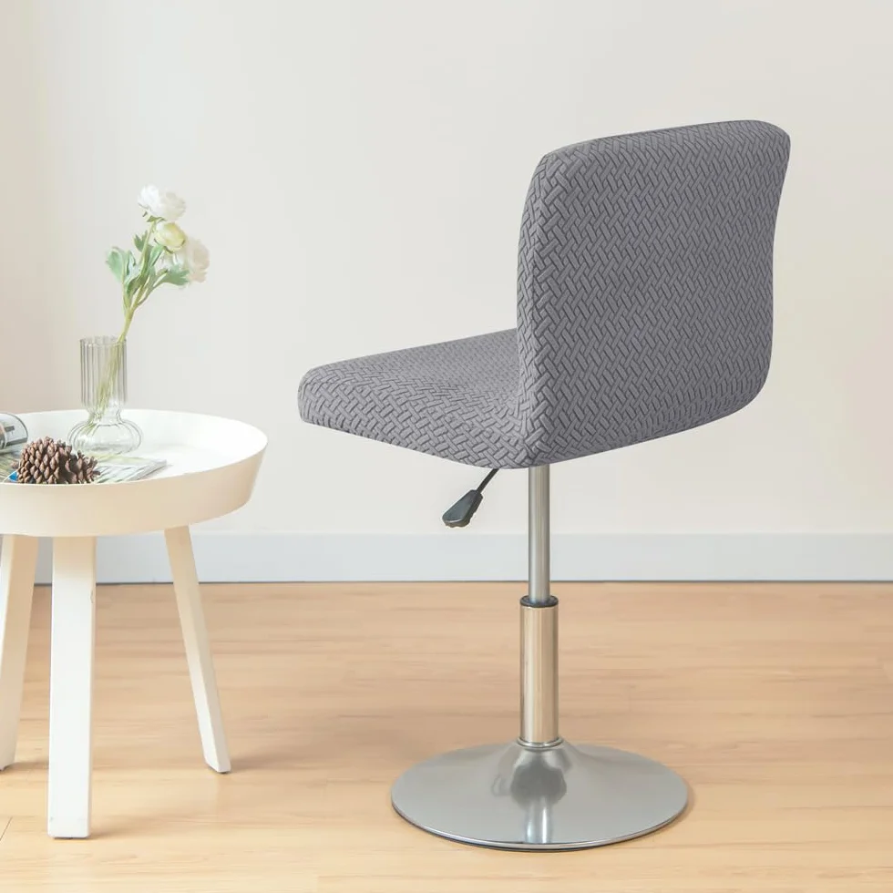 Housse Tabouret de Bar Extensible en Jacquard, Lot de 2 Pièces Gris Foncé