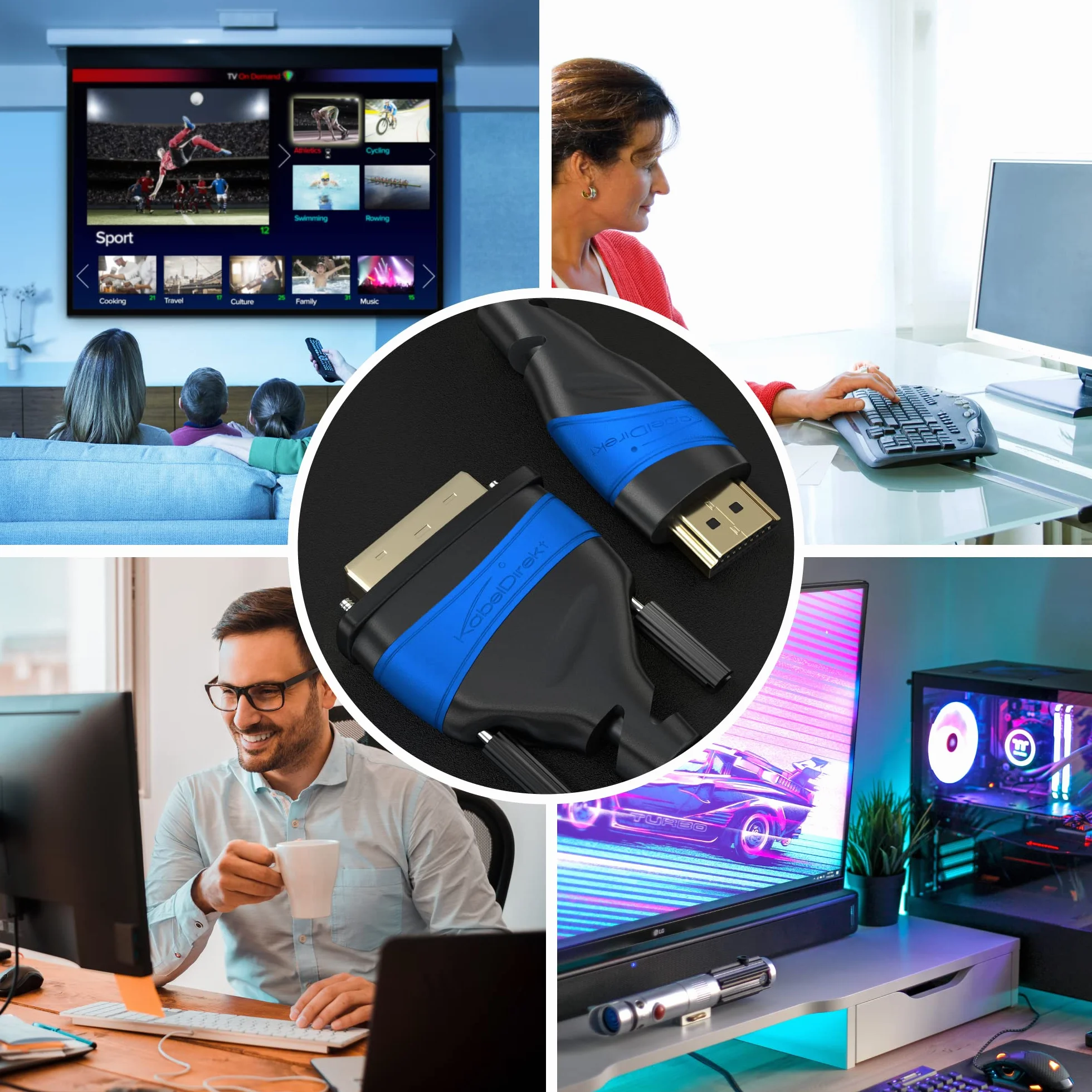 KabelDirekt 2m Câble adaptateur DVI 24+1 à HDMI DVI-D Full HD 1080p Highspeed avec Ethernet TOP Series
