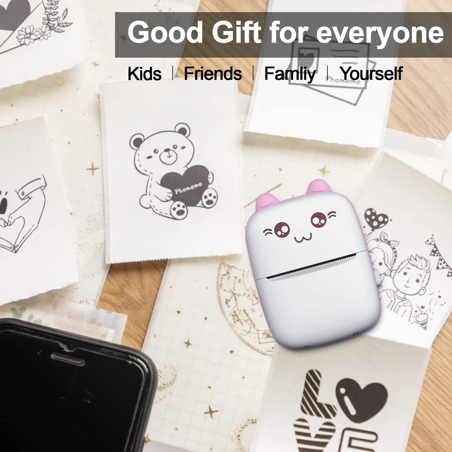 Mini Bluetooth Imprimante Thermique sans Fil pour Photo Étiquettes DIY (Rose)