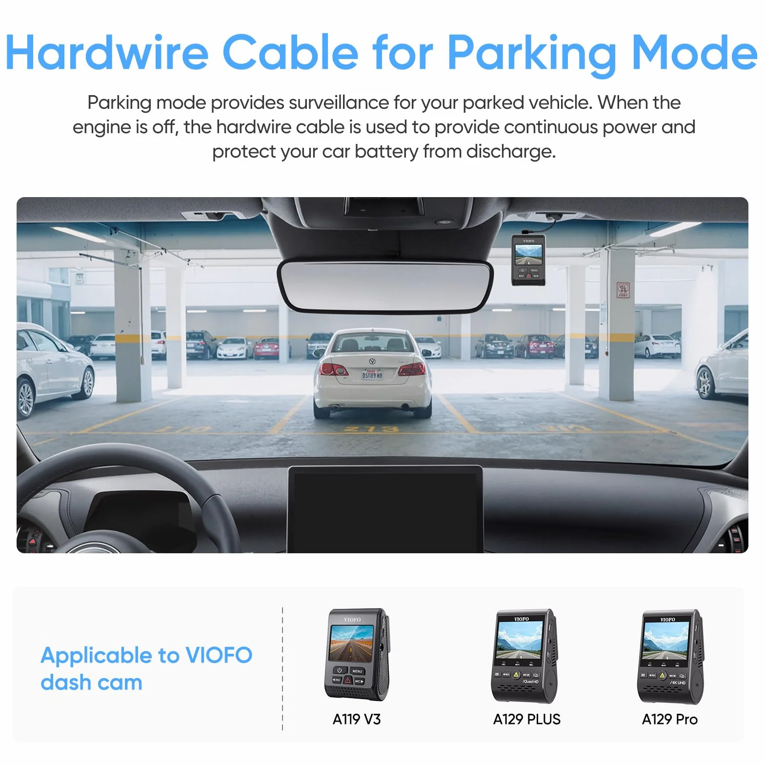 Viofo HK3 Kabel do twardego podłączenia dla A129, A129 Plus, A129 PRO, A129 IR, A119 V3, umożliwia tryb parkingowy, ochrona przed niskim napięciem (zestaw bezpiecznik tap nie wliczony)