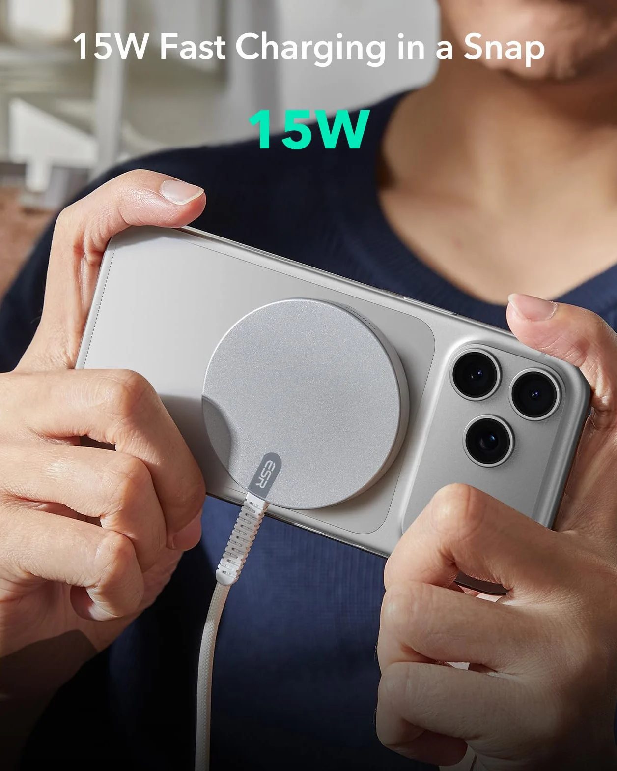 ESR do ładowarki Magsafe 15 W, bezprzewodowa ładowarka do iPhone 17/17e/16/15/14/13/12, AirPods 4/3/2 Pro, Google Pixel 10, Galaxy S25/S26, indukcyjna stacja ładująca z 1,5-metrowym wzmocnionym kablem
