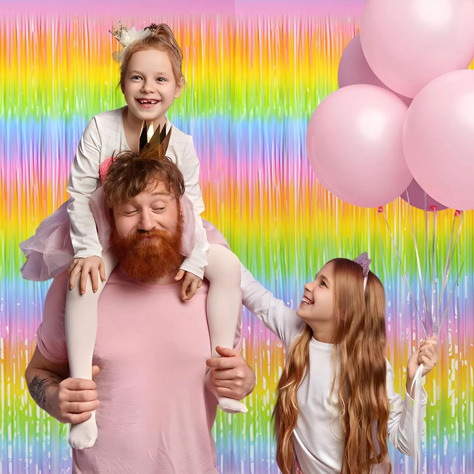 Rideau Anniversaire Arc en Ciel Métallique Frange Multicolore Paillette pour Mur Photographie Mariage 1mx2m