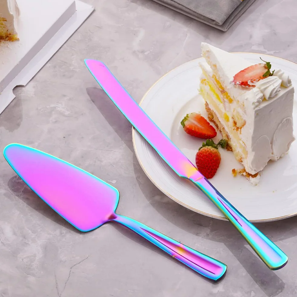 GoGeiLi Couteau et serveur à gâteau arc-en-ciel en acier inoxydable pour mariage
