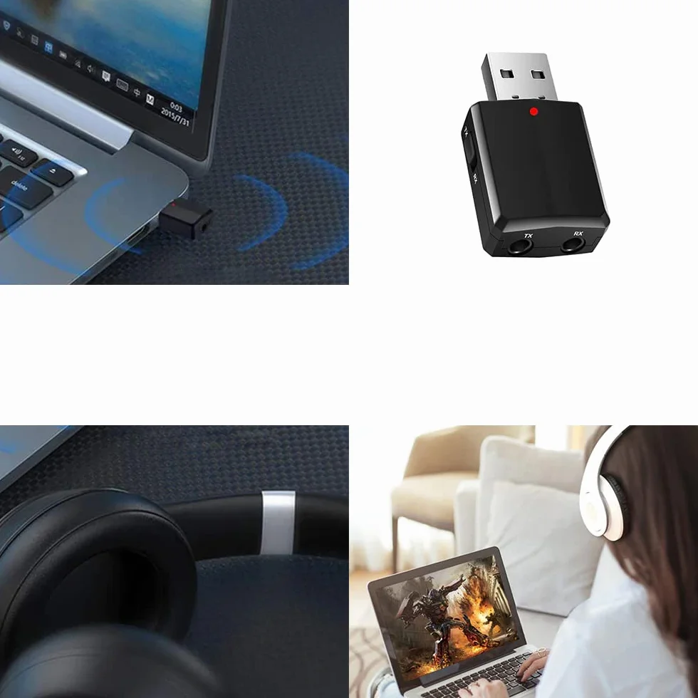 Retoo Adapter Bluetooth 5.0, odbiornik audio z kablem AUX 3,5 mm, 2 w 1, nadajnik do samochodu, PC, TV z redukcją szumów i zestawem głośnomówiącym w samochodzie, zasięg 10 m