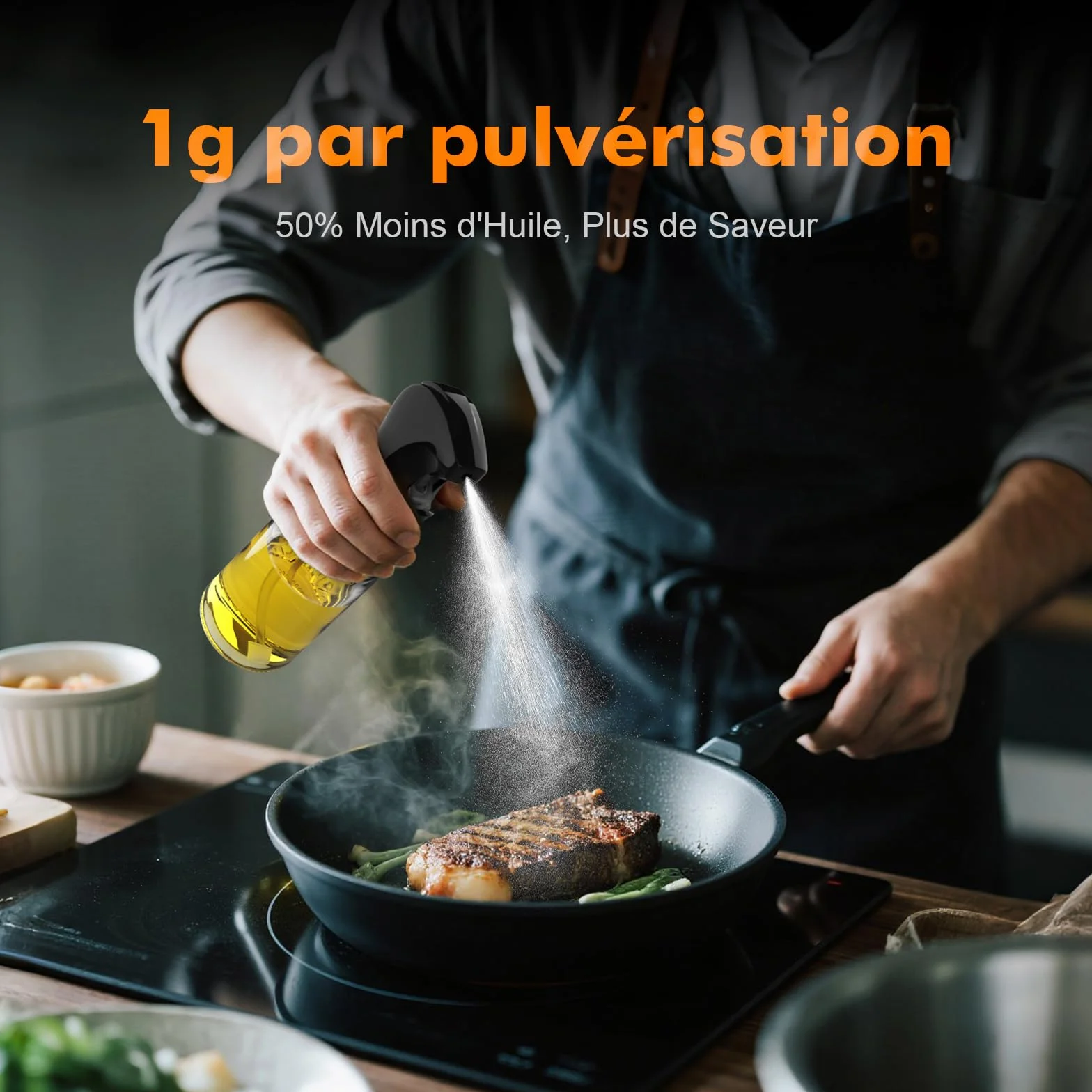 GRIFEMA Spray d'Huile à Jet Contrôlé 200 ml en Verre – Distributeur Antigoutte pour Huile et Vinaigre, Contrôle des Portions, Friteuse à Air, Grillades et Cuisine