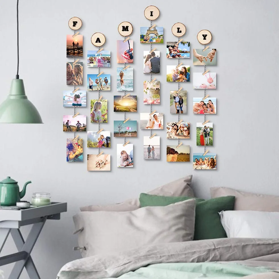 Uping Cadre Photo Pêle Mêle Mural Porte Photos Bois Naturel Décoration Maison Cadeau