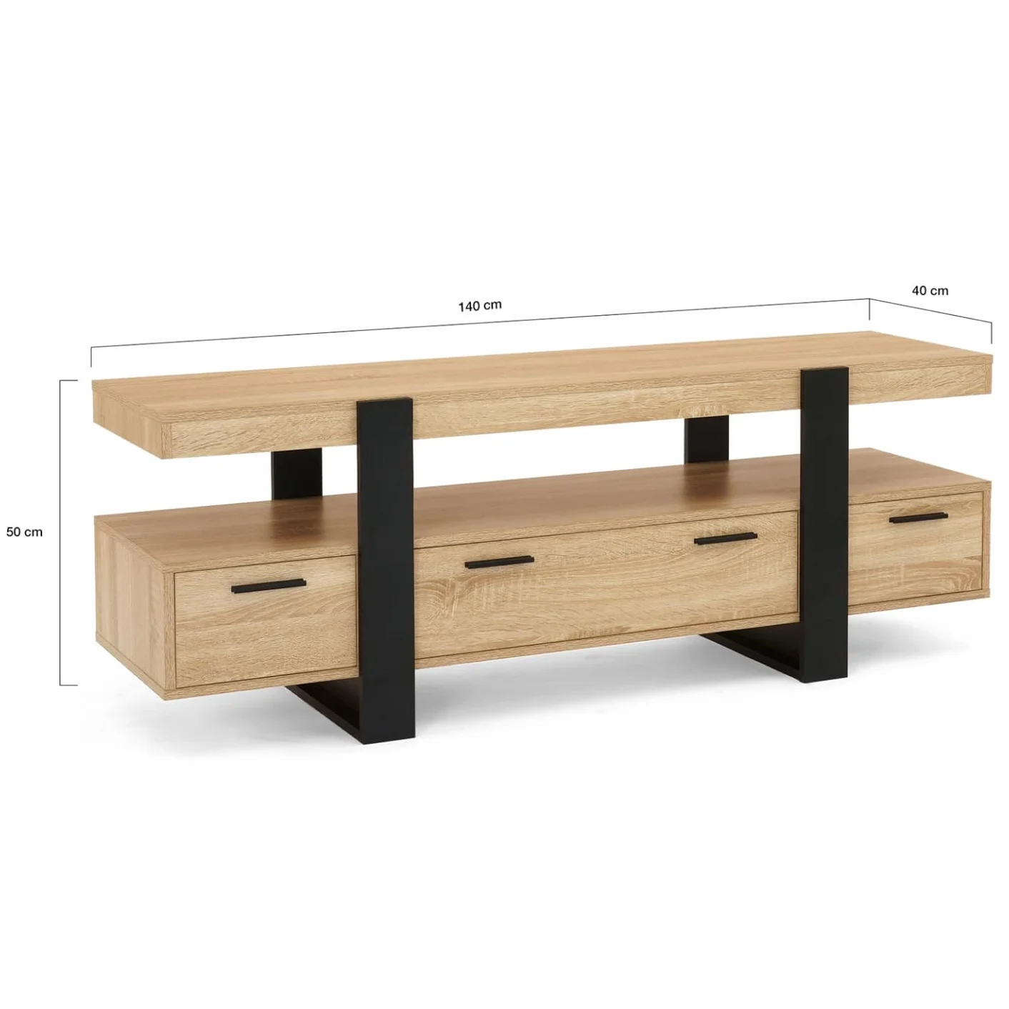 Meuble TV 140 cm Phoenix avec tiroirs Bois Noir