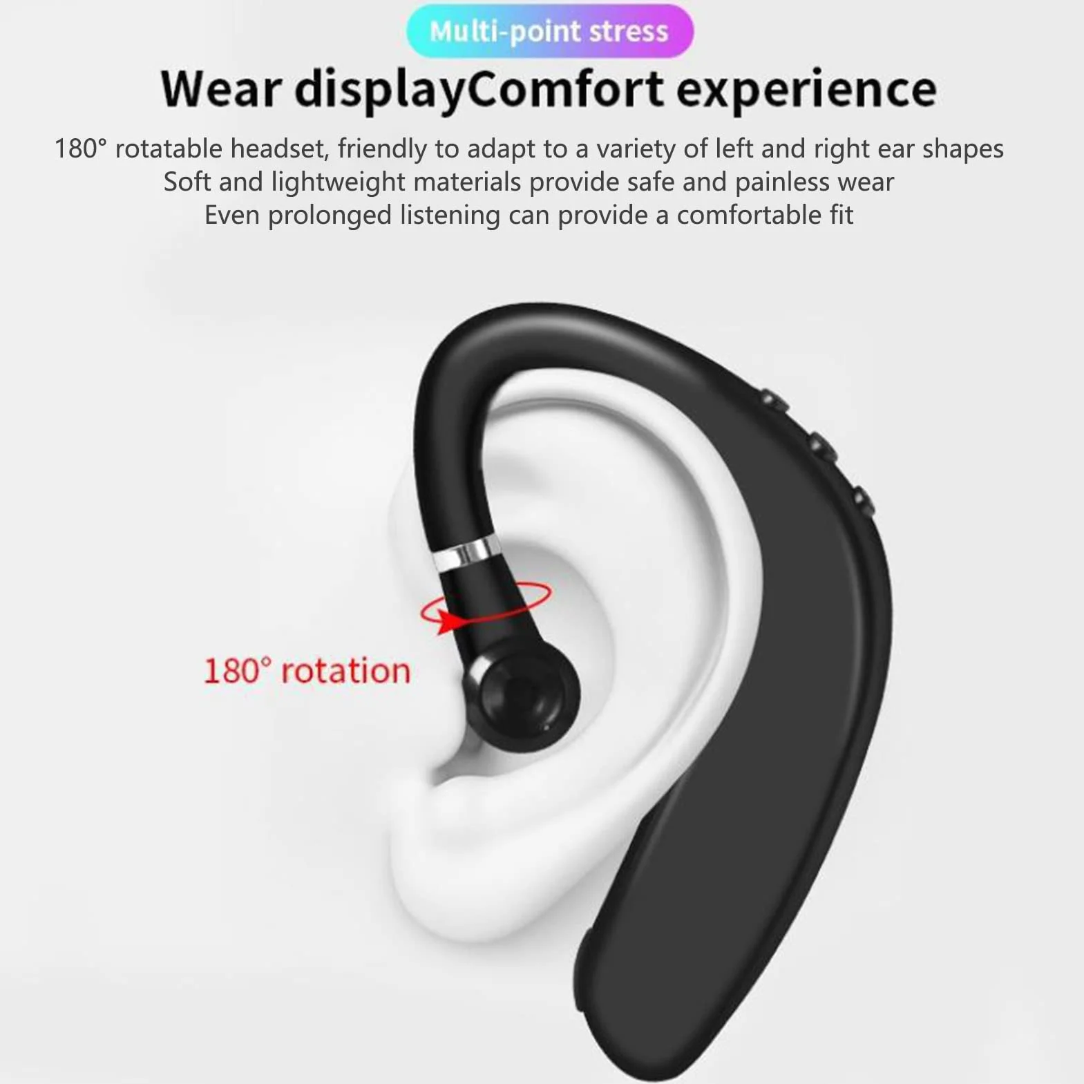 Zestaw słuchawkowy Bluetooth 5.2, bezprzewodowy zestaw słuchawkowy Bluetooth 5.2, zintegrowany mikrofon HD, ergonomiczny design, uniwersalne lewe i prawe ucho, do tabletów mobilnych
