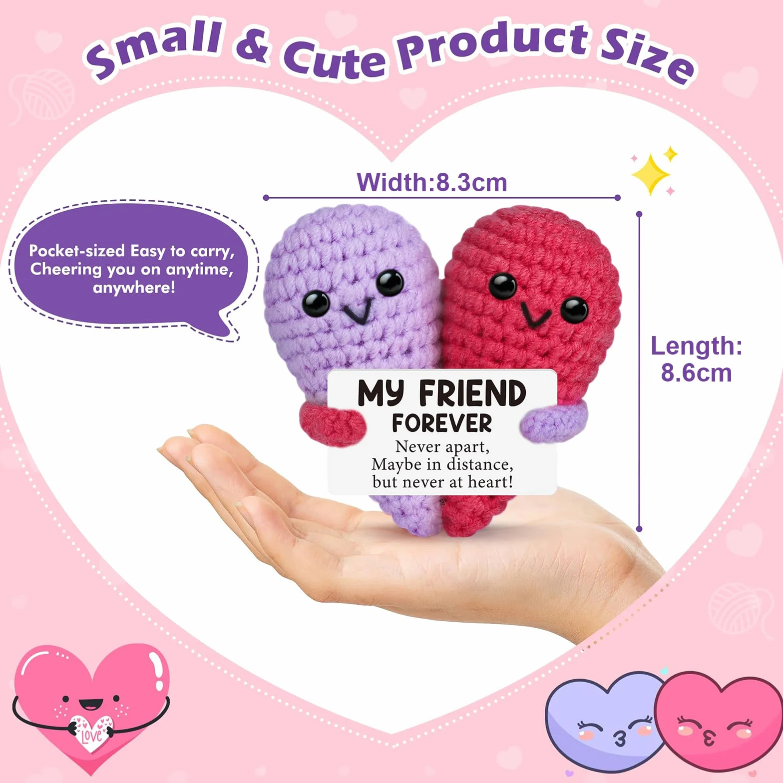 Cadeau Meilleur ami Deko Coeurs Câlin de Poche Crochet Positif Support émotionnel Cadeaux Noël
