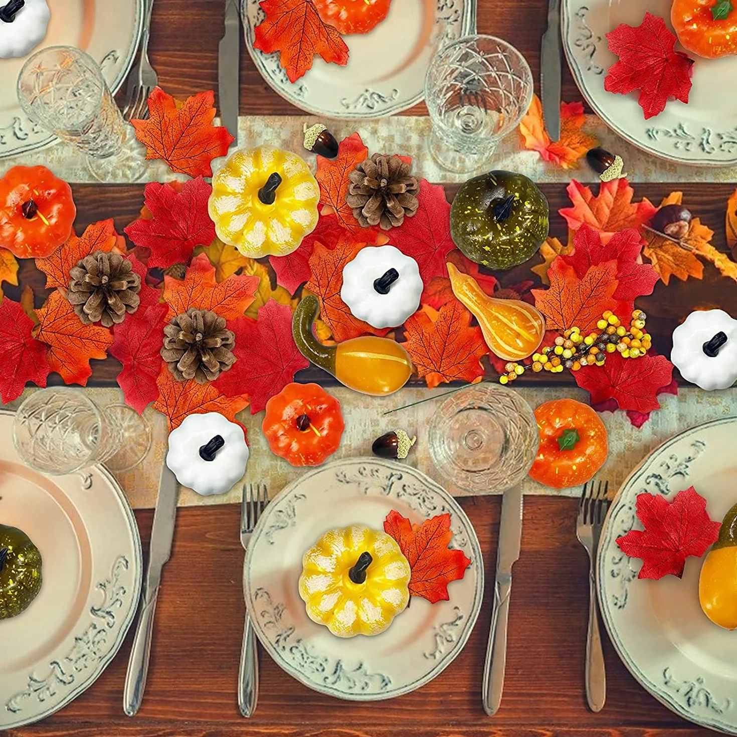 126 Pièces Décorations Automne Citrouille Artificielle Halloween Extérieur Intérieur Table Feuille d'Érable Cônes de Pin Thanksgiving