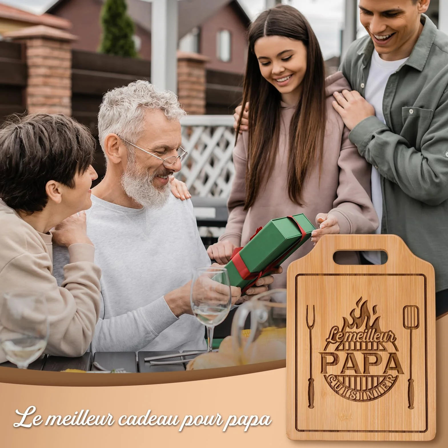 Planche à Découper en Bambou Gravée Cadeau Fête des Pères 31,2×22,0×1,0 cm