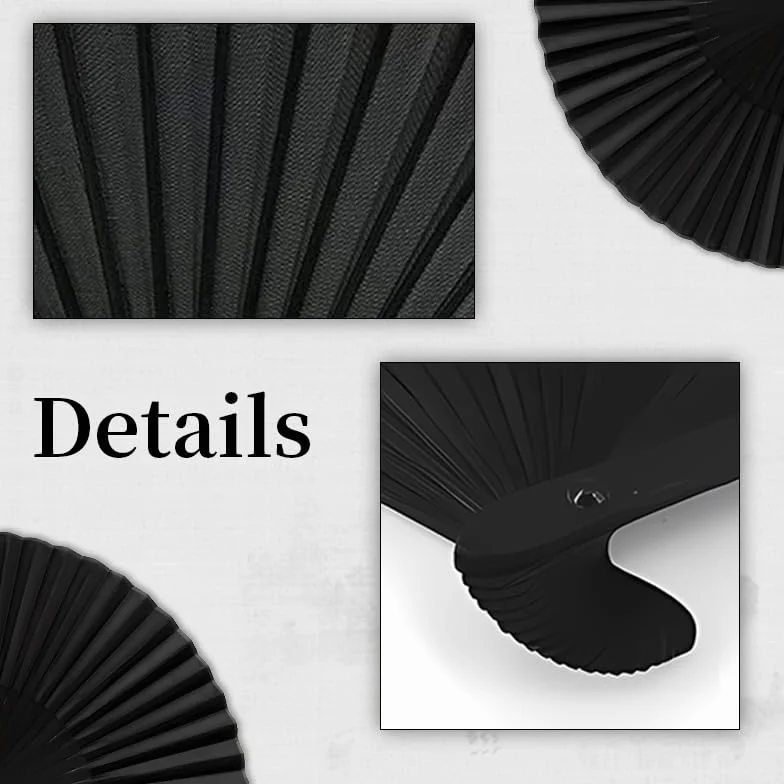 Éventails Pliants Noir 2 Pièces avec Sacs de Rangement - Éventail Japonais Chinois Pliant