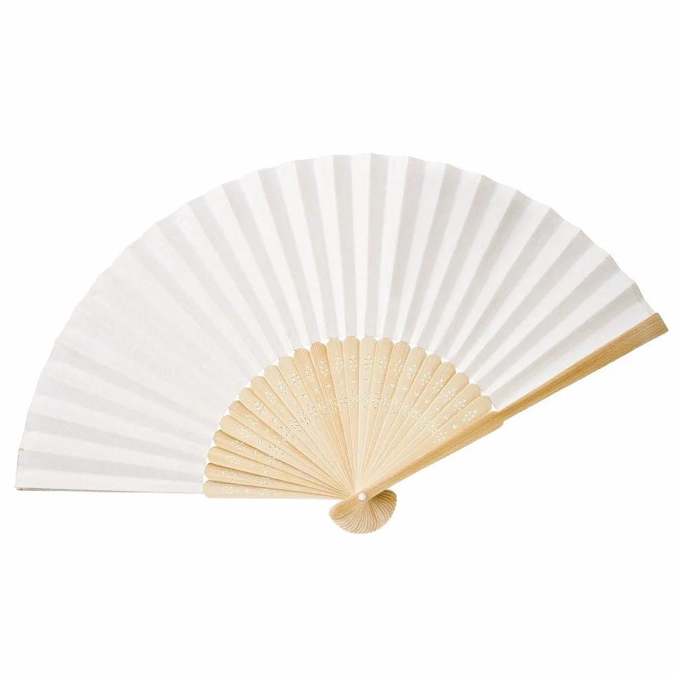 OLILLY - 50 Eventails Blancs en Papier et Bambou pour Invités - Mariage, Fête, Evènement en Extérieur... (Blanc, 50 Eventails)
