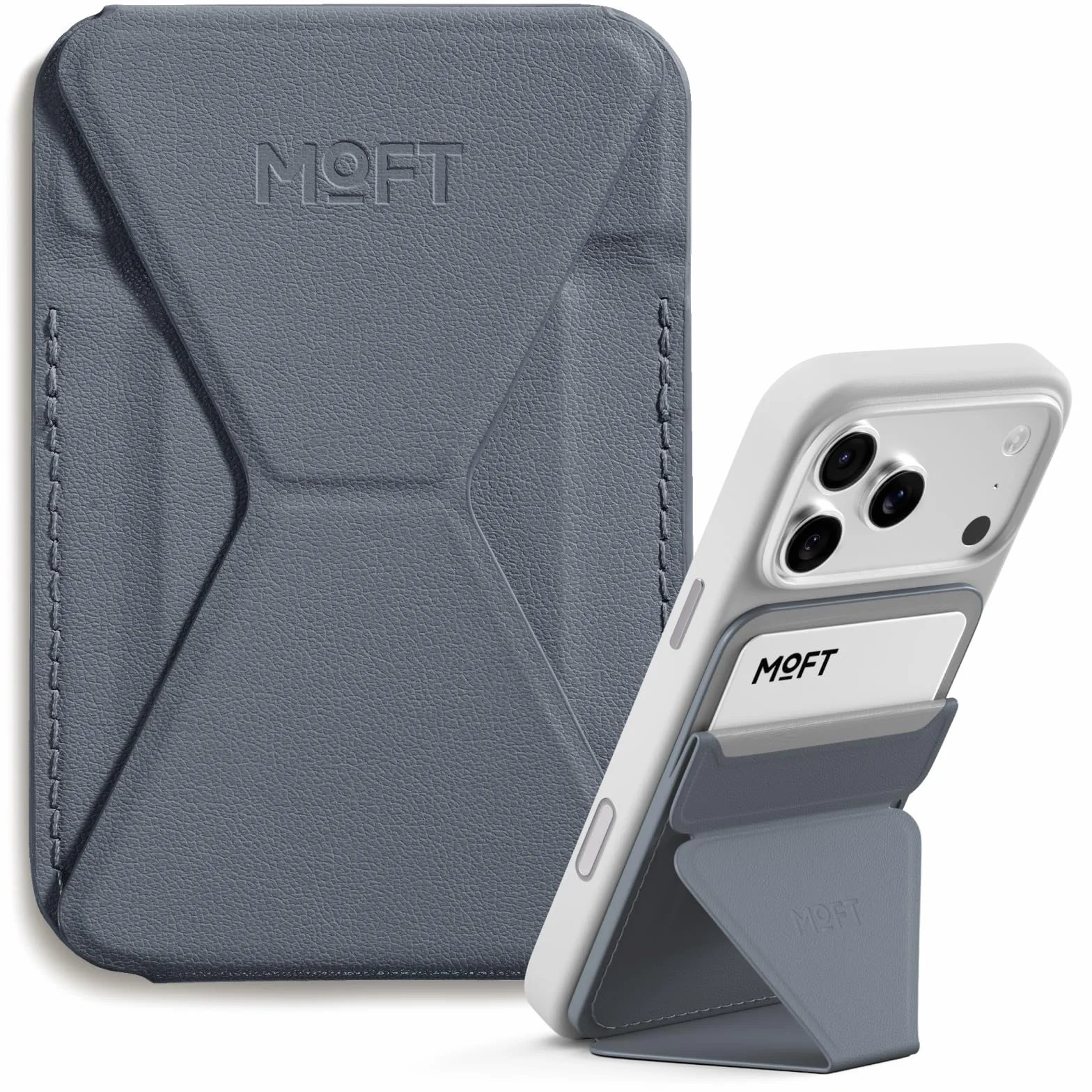 MOFT Magsafe uchwyt na karty iPhone 17/16/15/14/13/12, portfel Magsafe z MOVAS, skóra wegańska, mocny magnetyzm, 3-trybowy uchwyt na telefon komórkowy, 2 uchwyty na karty (zimnoszary)
