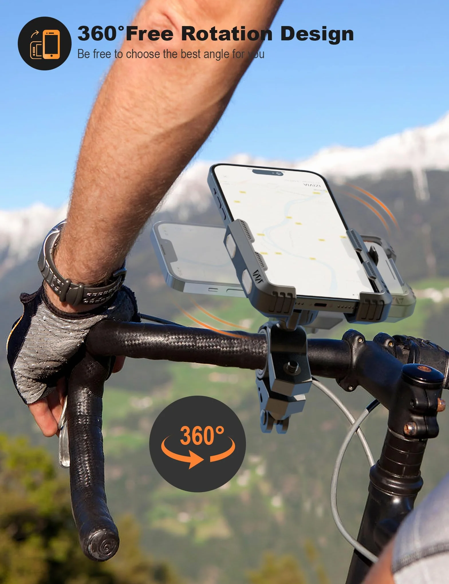 Grefay Uchwyt na Telefon Rowerowy (Szybki Demontaż 1S) Uchwyt Telefon Motocyklowy z Obrotem 360 na Zewnątrz Uchwyt na Telefon na Kierownicę do Scooter do Smartfona 4.5-7.0