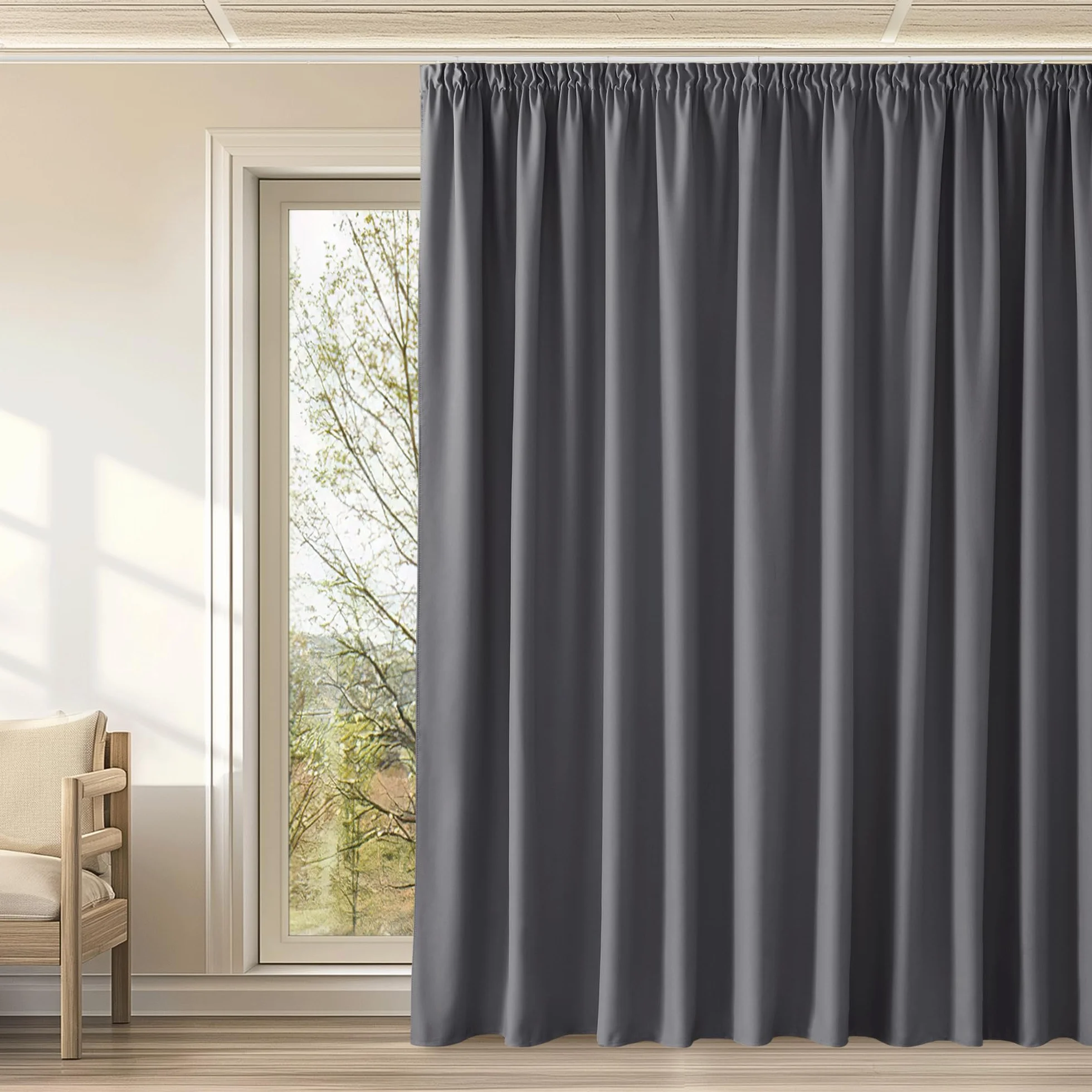 KGORGE Lot de 1 Rideau Occultant Thermiques - Panneaux de Rideaux Intérieurs Opaque Isolant UV, Decoration pour Maison Chambre Salon, Galon Fronceur, Largeur 300 x Hauter 240cm, Gris