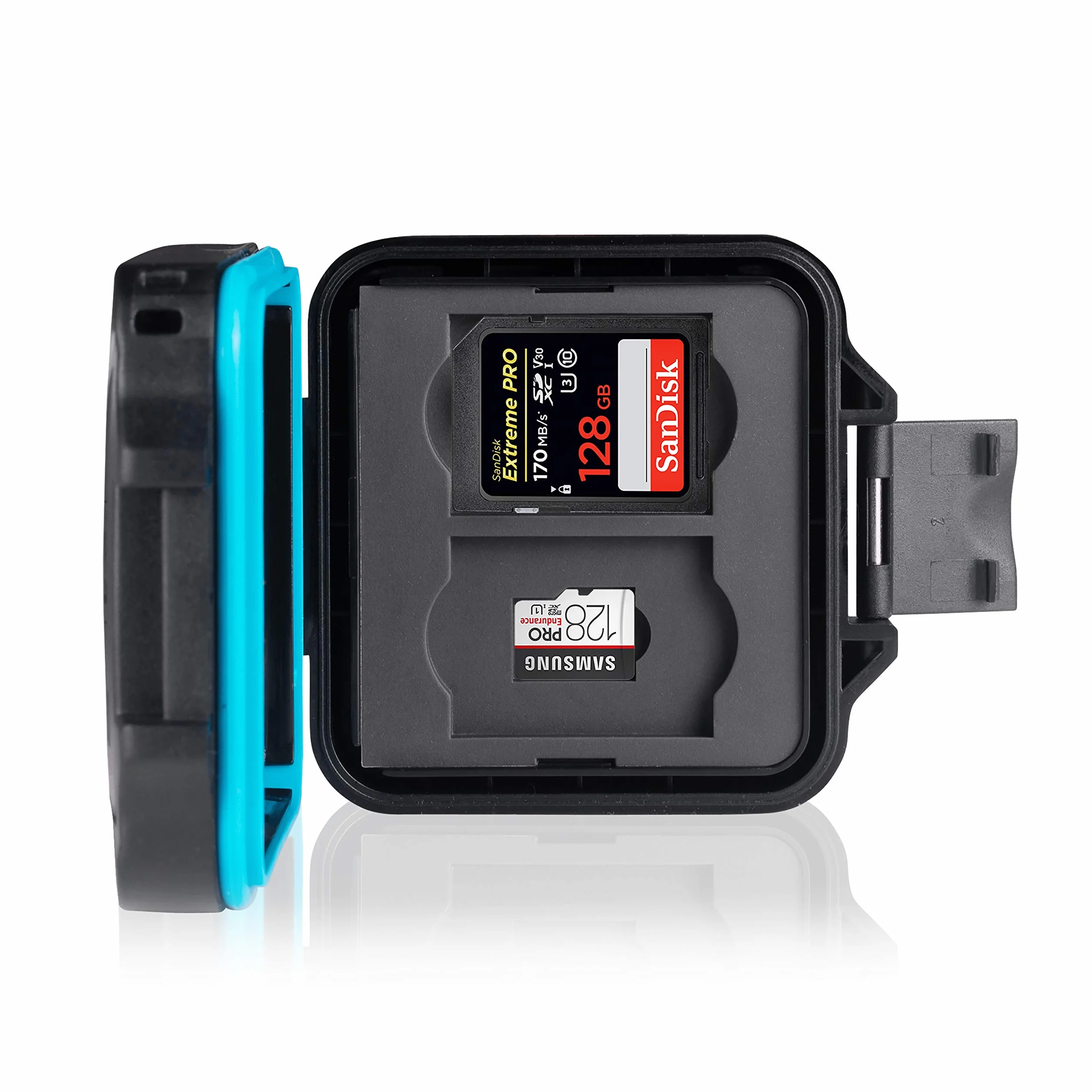Etui ochronne na karty pamięci • Etui na karty pamięci • Etui na 4 karty SD i 4 karty Micro SD i Sim • Zawiera sznurek do przenoszenia i igłę do karty SIM