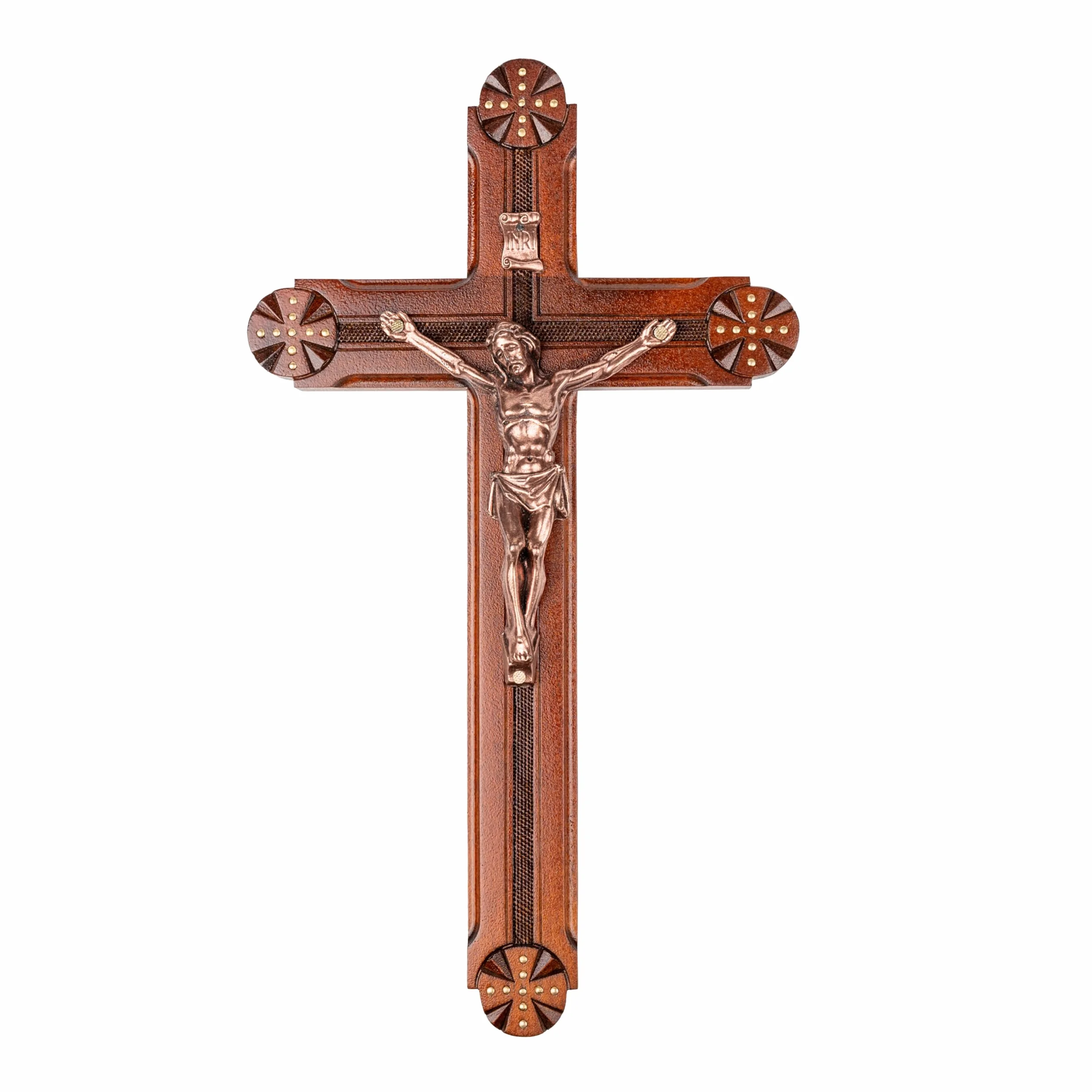 Woodvio - Croix murale en bois faite à la main, finition sculptée à la main, crucifix catholique