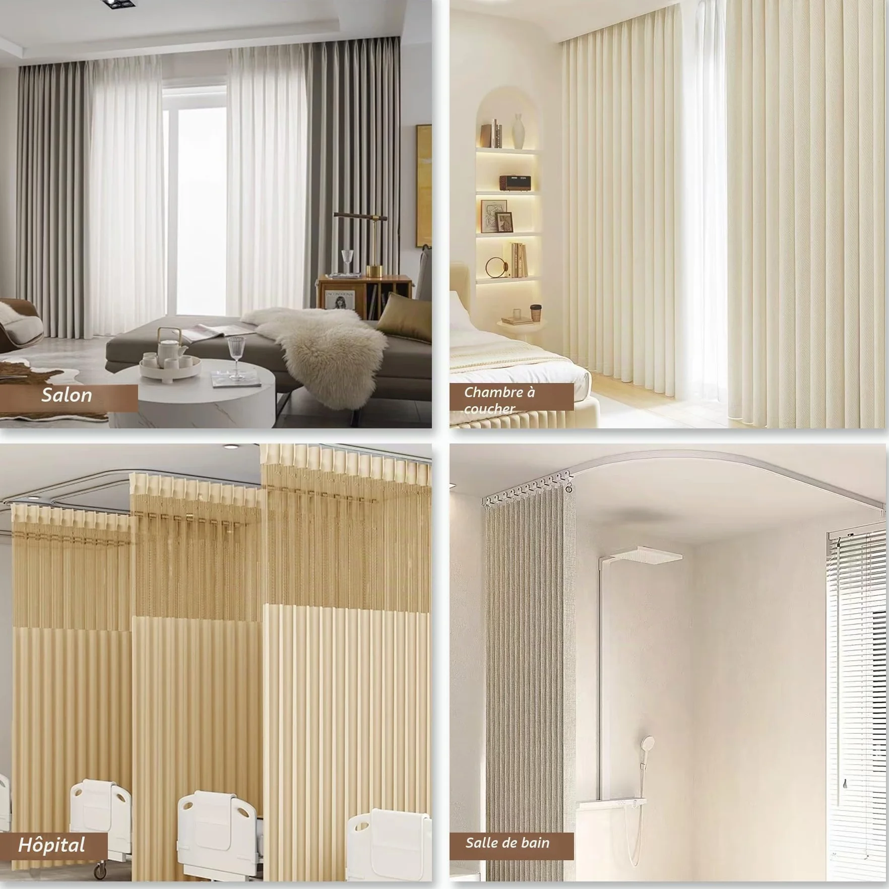 Rail Rideaux Plafond Flexible Courbé PVC Acier Inoxydable 3 M Blanc