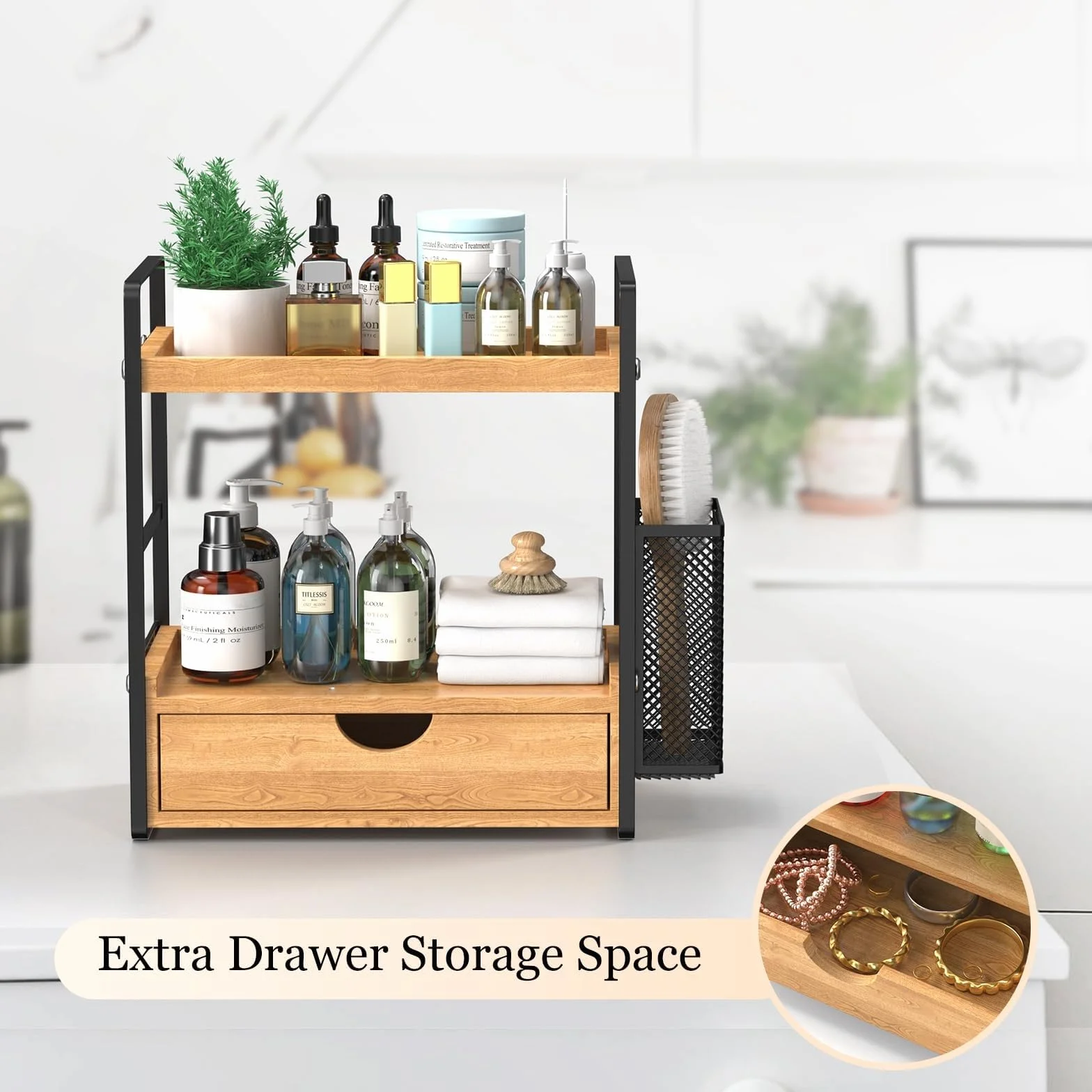 LEMIKKLE boîte de Rangement de Salle de Bain avec Panier, Organisation de Rangement, boîte de Rangement pour Soins de la Peau (Tirelires)