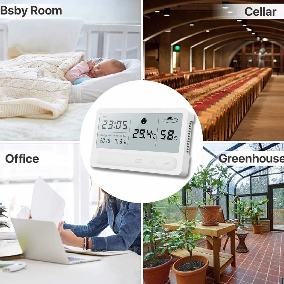 Thermomètre hygromètre LCD intérieur numérique Station météo avec réveil Chargement USB