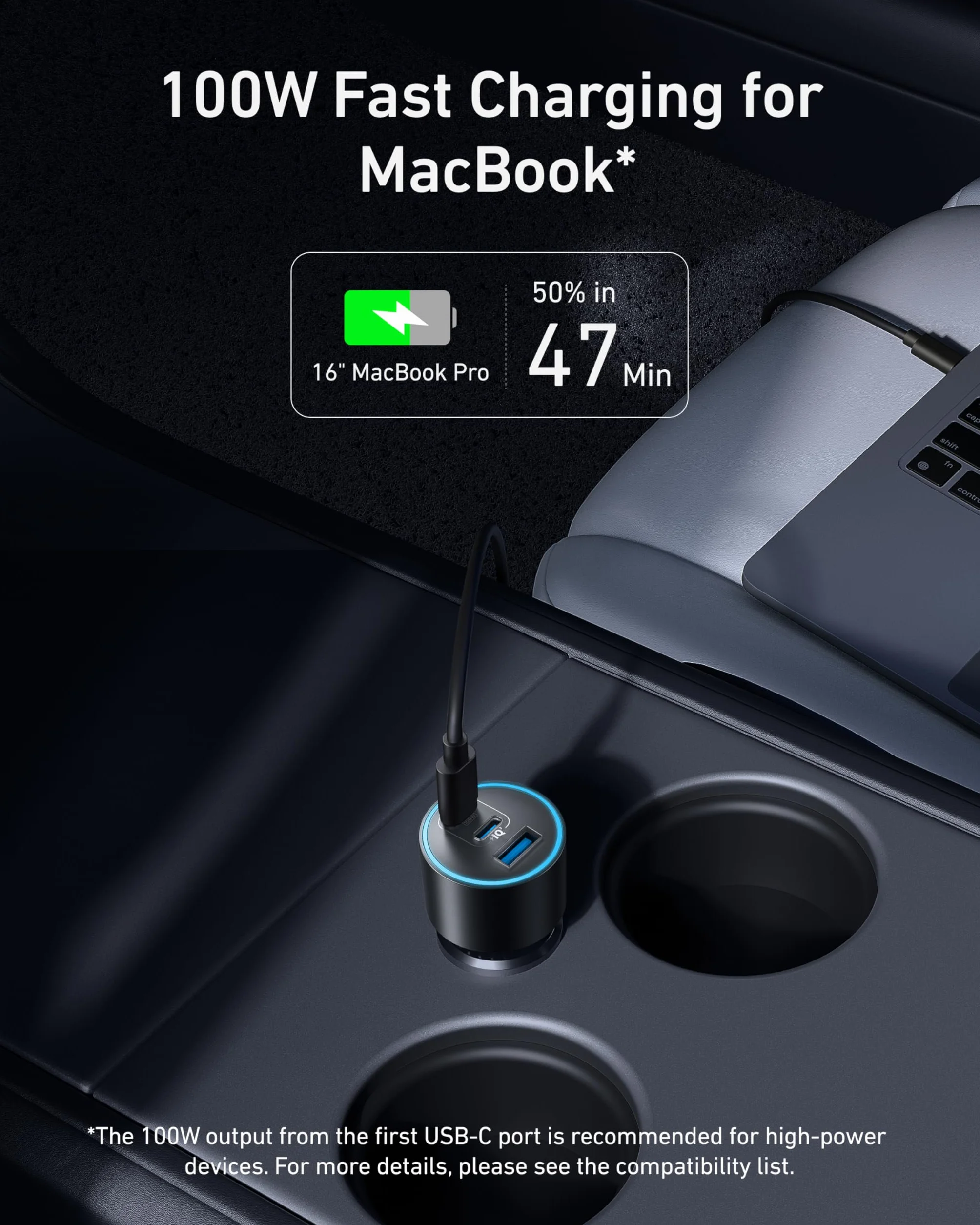 Ładowarka samochodowa Anker USB-C, 167,5W Max 3-portowa ultrakompaktowa szybka ładowarka samochodowa typu C, do MacBook Pro/Air, iPhone 15/14 / 13, Samsung S24 / S23, iPad Pro, AirPods