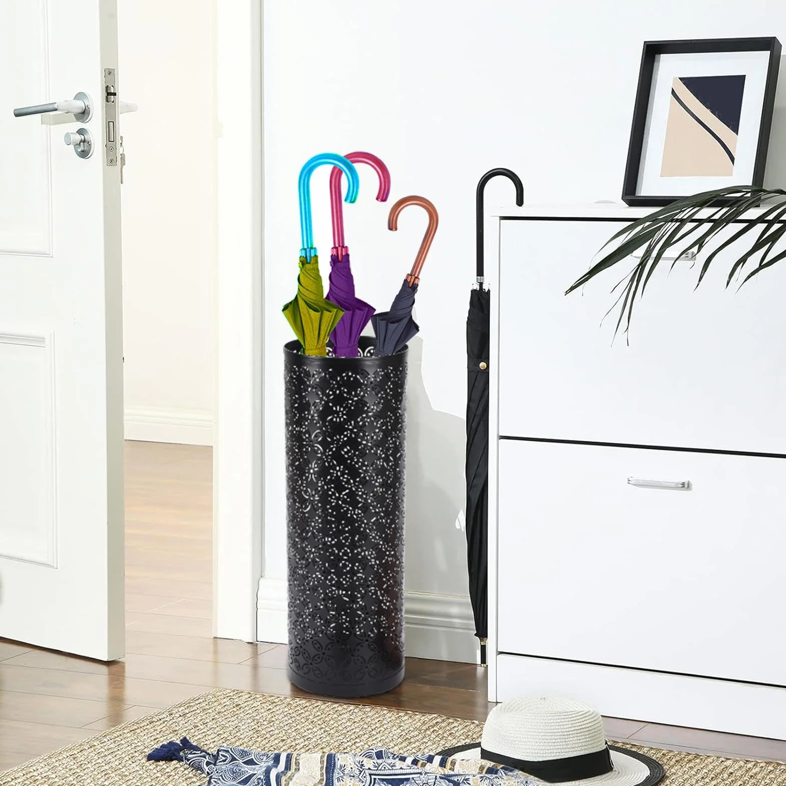 Porte Parapluies Métal Support Rangement Cylindrique 42x15cm