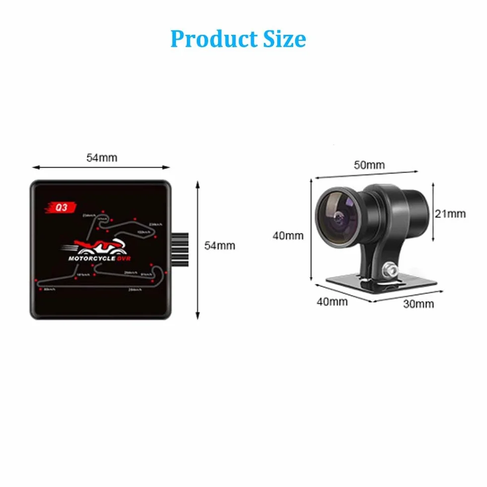 Vsystemo WiFi Motocyklowy tachograf HD 1080p przednia i tylna wodoodporna kamera DVR (Czarny Q3)