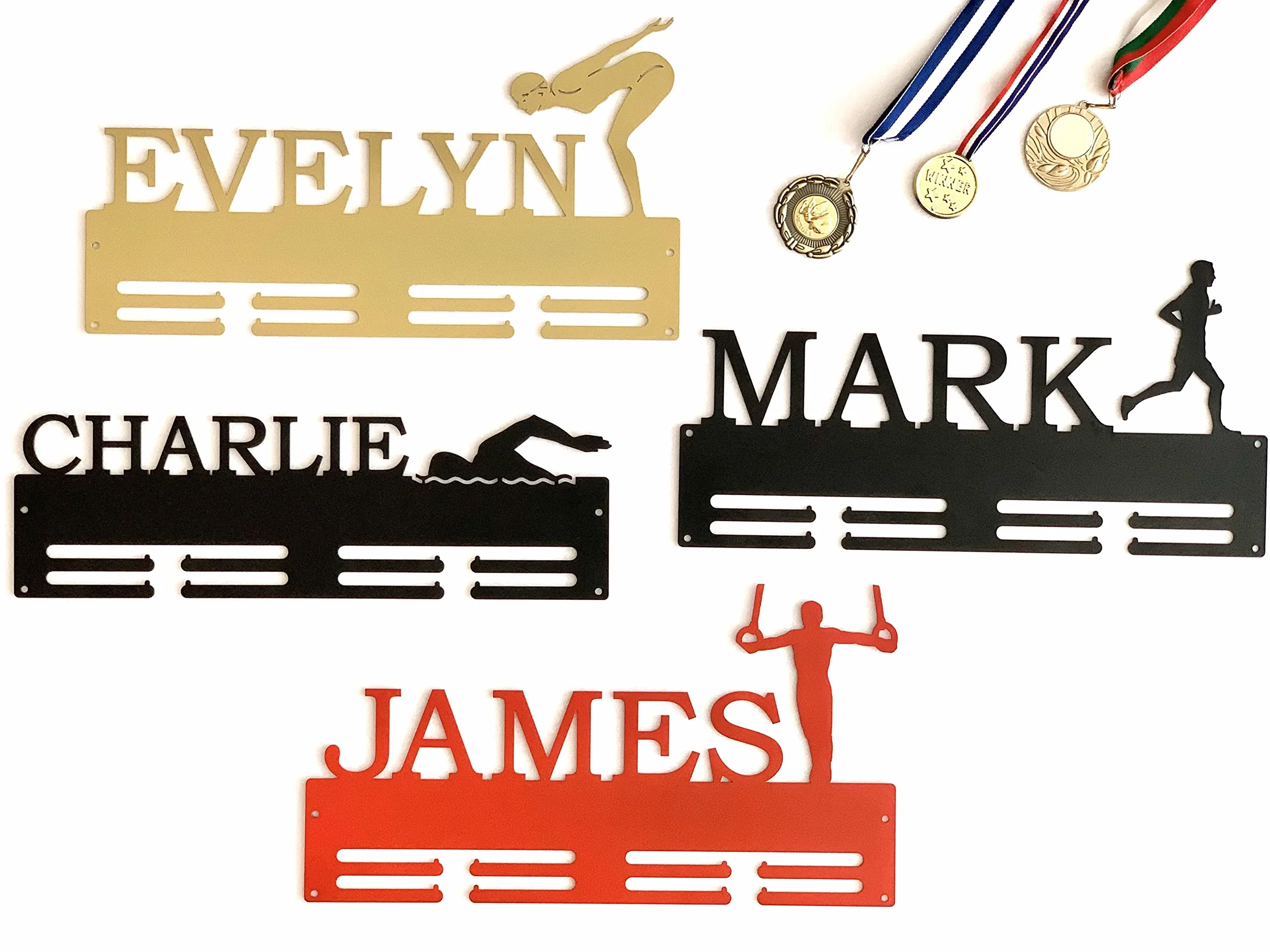 Porte-médaille personnalisé avec nom, Cadeau sportif en métal pour athlète, accroche-médaille marathonien nageur gymnaste