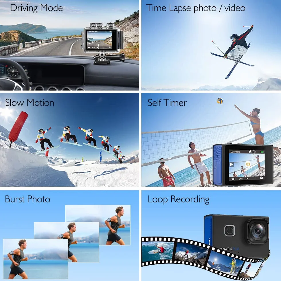 AKASO Action Cam 4K30FPS 20MP WiFi kamera sportowa z ekranem dotykowym EIS 4X Zoom pilot zdalnego sterowania 40 m kamera podwodna z 2 bateriami 1350 mAh i zestawem akcesoriów do kasku