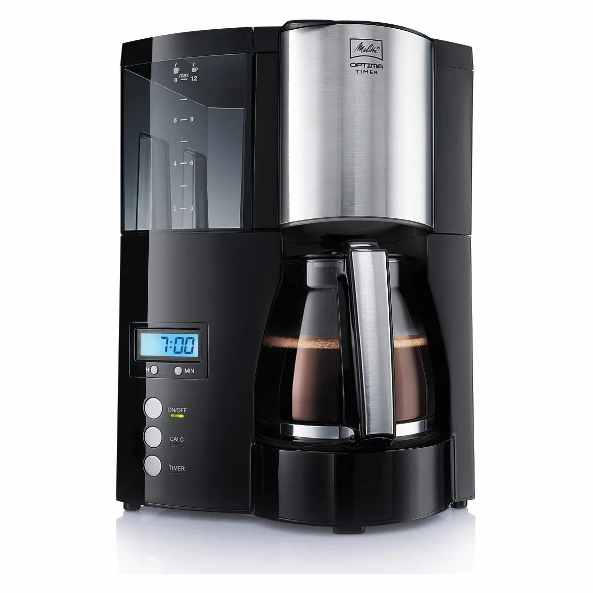 Melitta 6613648 Cafetière à Filtre avec Verseuse en Verre, Fonction Maintien au Chaud et Timer, Optima Timer, Noir