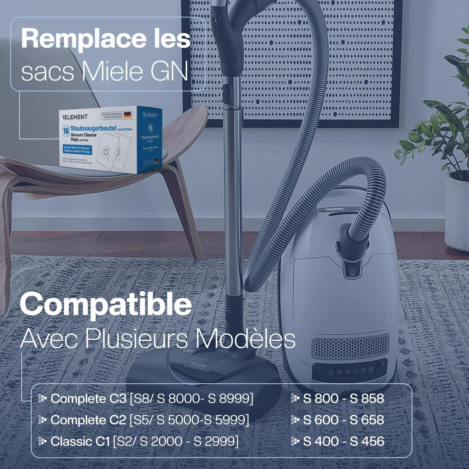 16 Sacs Aspirateur + 4 Filtres Moteur + 4 Filtres Sortie pour Miele Complete C3 C2 Classic C1 S8340 Séries S8000 S5000 S2000 S800 S600