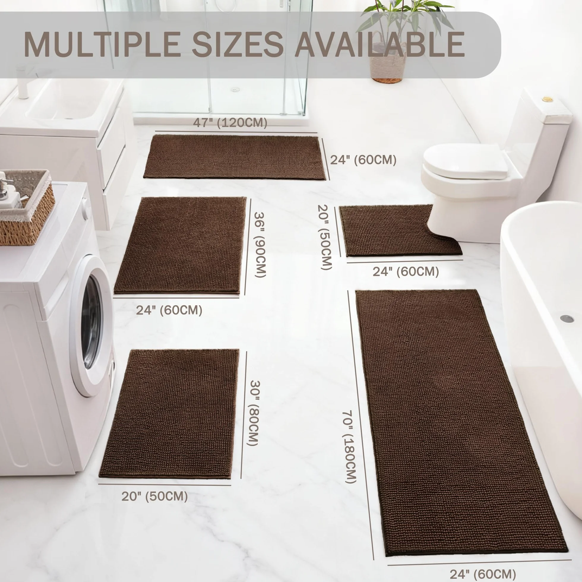 Tapis de Bain en Chenille 40 x 60 cm Marron Antidérapant Absorbant Séchage Rapide Lavable en Machine