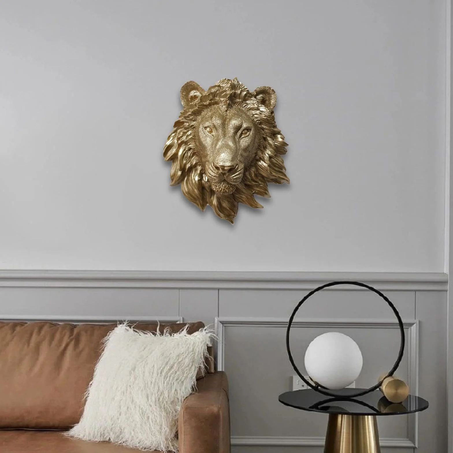 Sharplace Sculpture Murale Résine Tête Animal Lion Artisanat Art Mural Décoration Faite Main