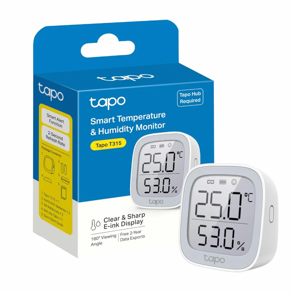 Tapo T315 Thermomètre d'intelligent Hygromètre Capteur d'Humidité Moniteur de Température, Affichage E-ink 2,7"
