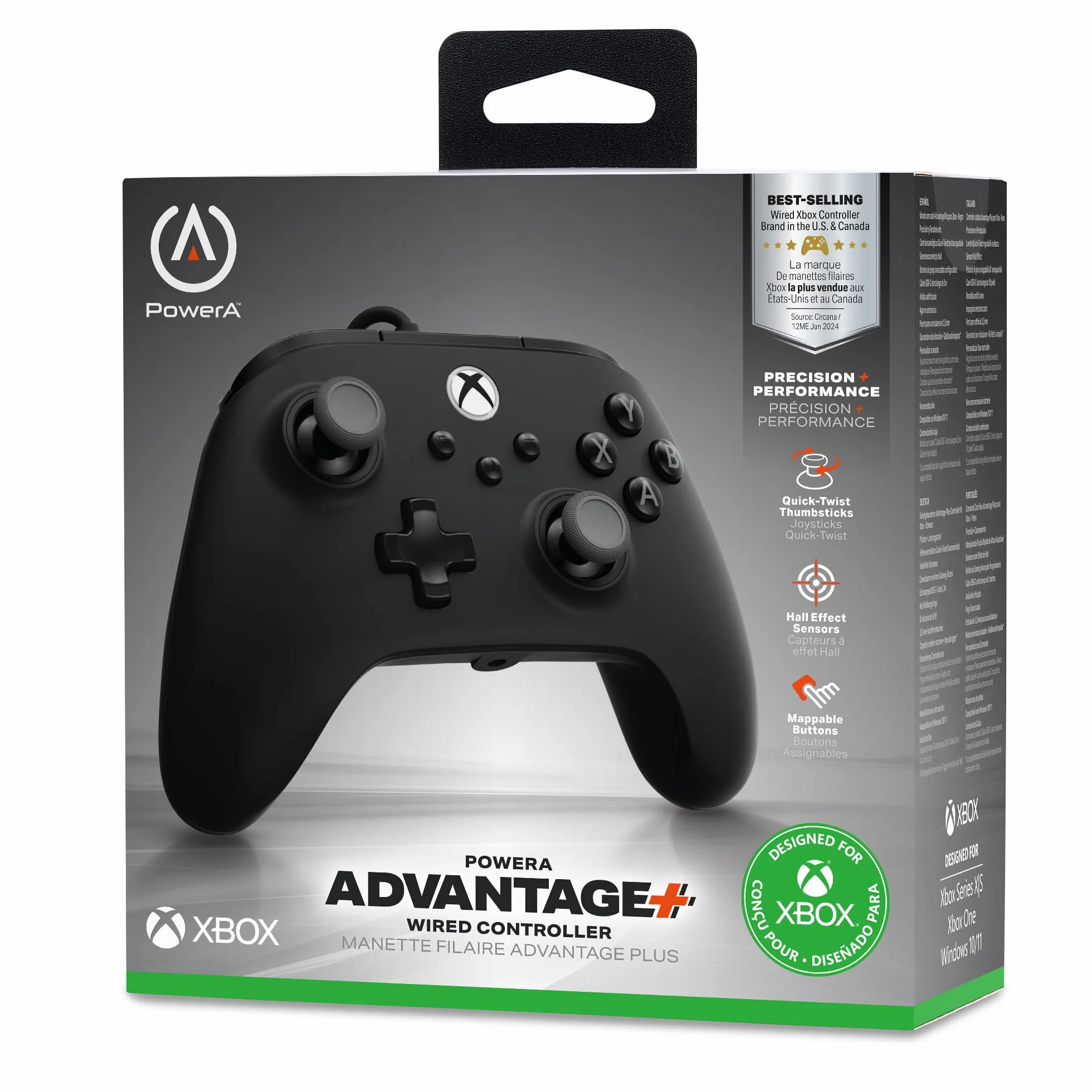Manette filaire PowerA Advantage Plus Xbox Series X|S Noir - Joysticks réglables effet Hall boutons mappables