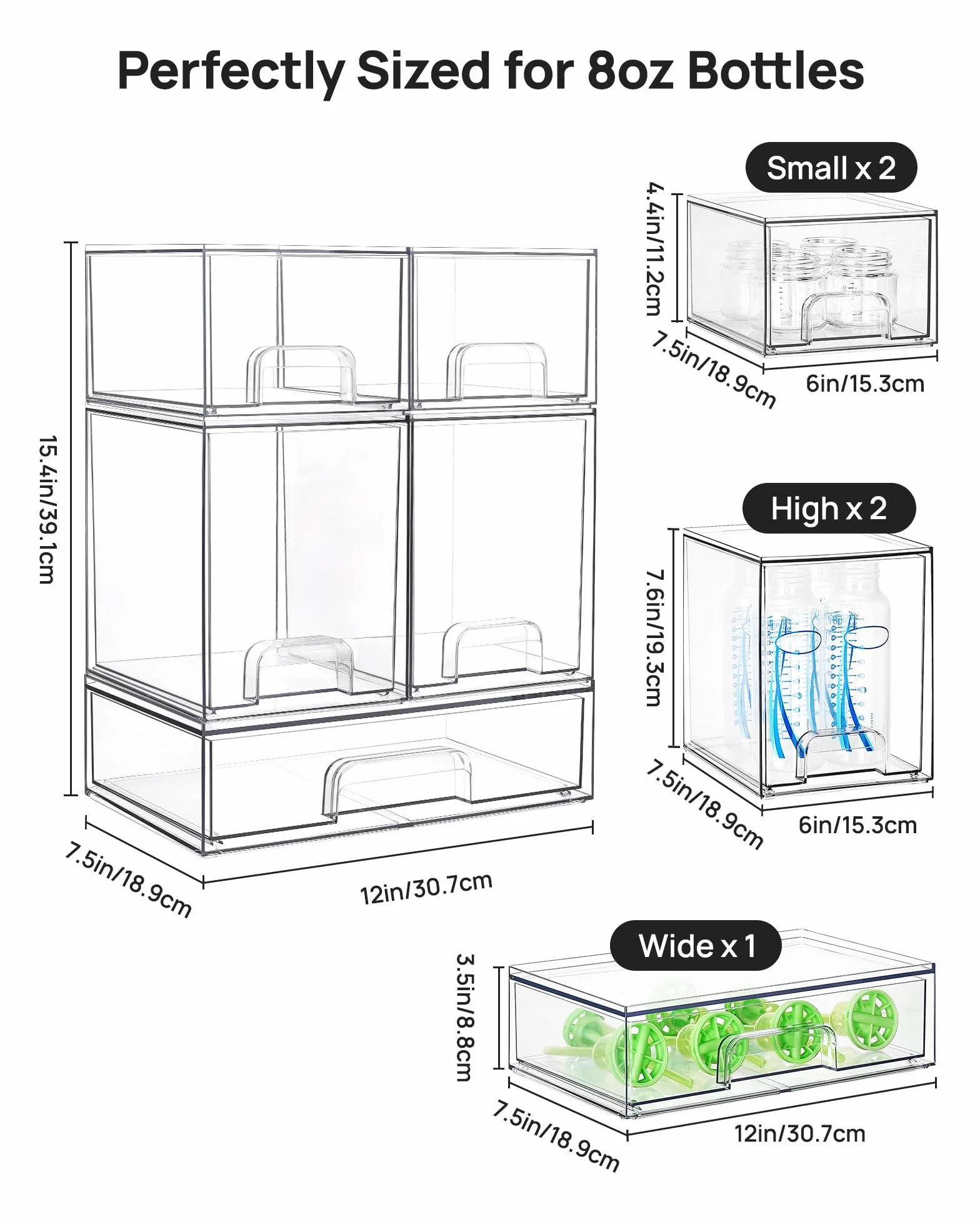 Vtopmart – Lot de 5 tiroirs de rangement empilables, bacs de rangement en plastique transparent pour biberons de bébé, produits de beauté, idéal pour le comptoir de cuisine, vanité, salle de bain