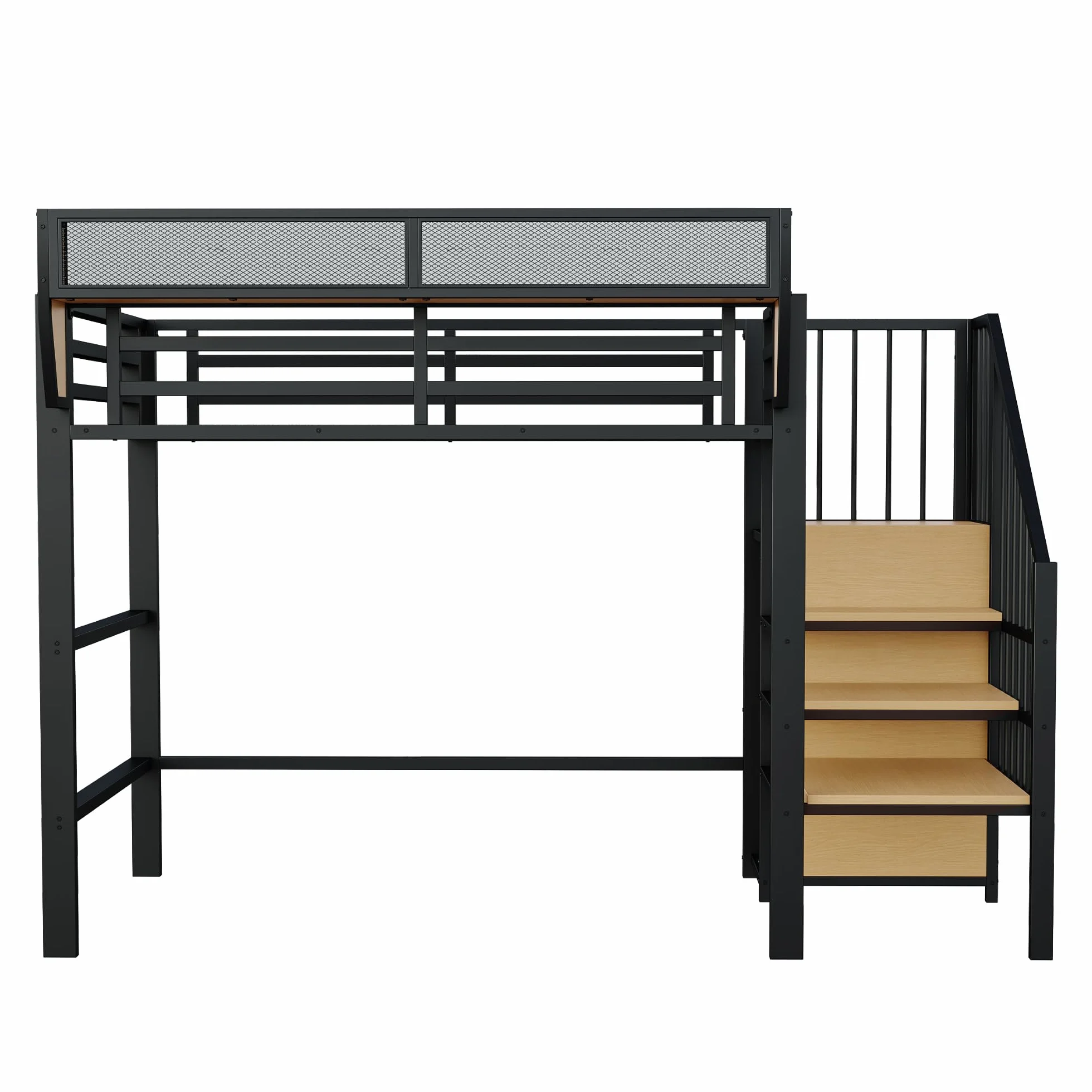 Merax Lit Mezzanine 90x200 cm en métal, avec échelle sécurisée, étagère de Rangement Amovible, lit surélevé Adulte/Enfant, Noir (sans Matelas)