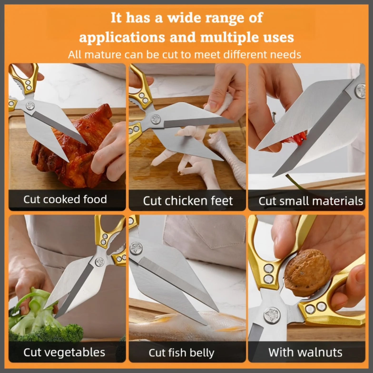 Stainless Steel Heavy-Duty Kitchen Shears, High-Carbon Steel Culinary Chopping Shear with Ergonomic Handle for Food, Chicken Bones, Turkey (Silver)
