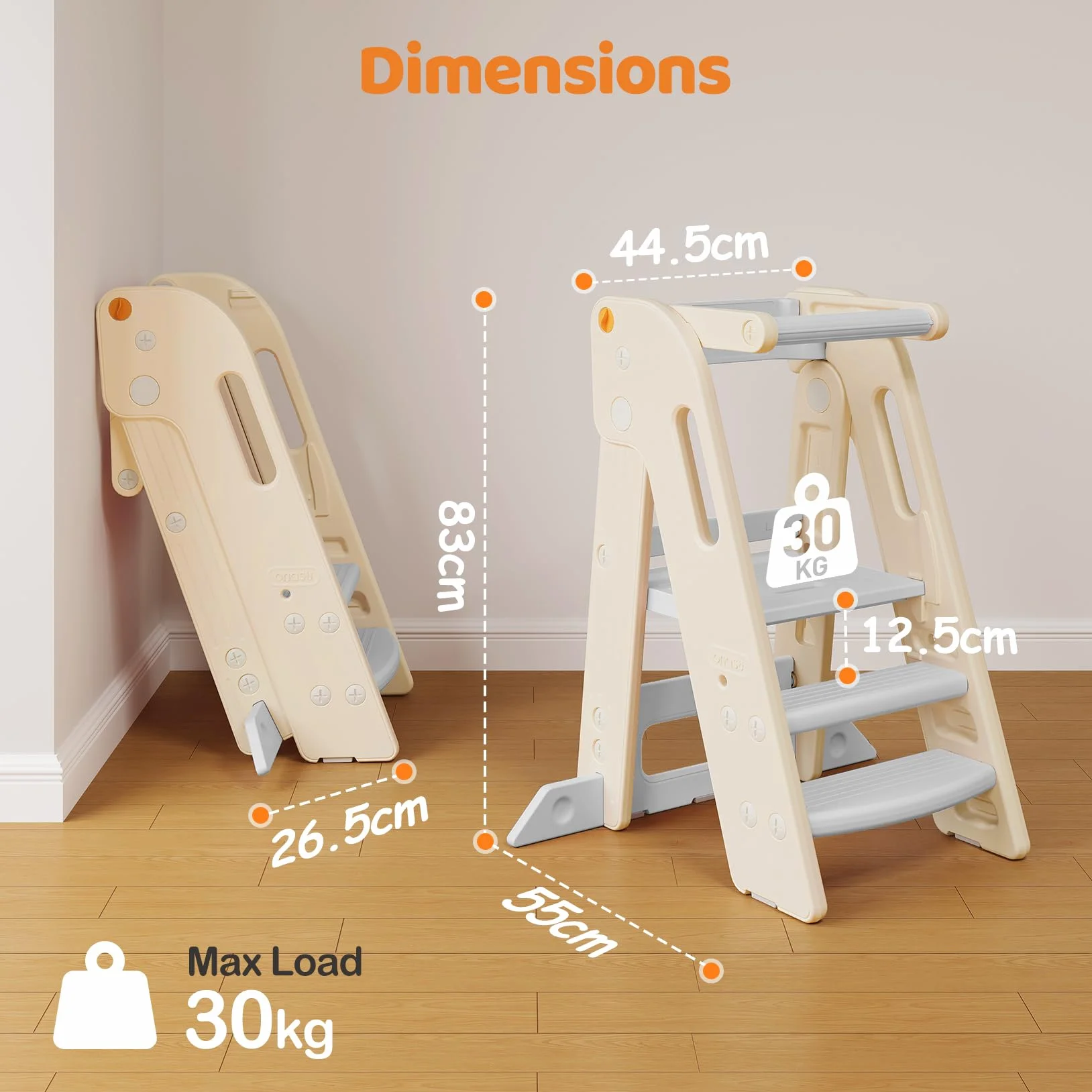 Tour d'apprentissage pour Enfants, Pliable, Tour d'observation équipée de barrières, Réglable en Hauteur, Tour d Observation Enfant pour Cusine|Salle de Bain|Chambre à Coucher, 1,5 à 6 Ans (Blanc)