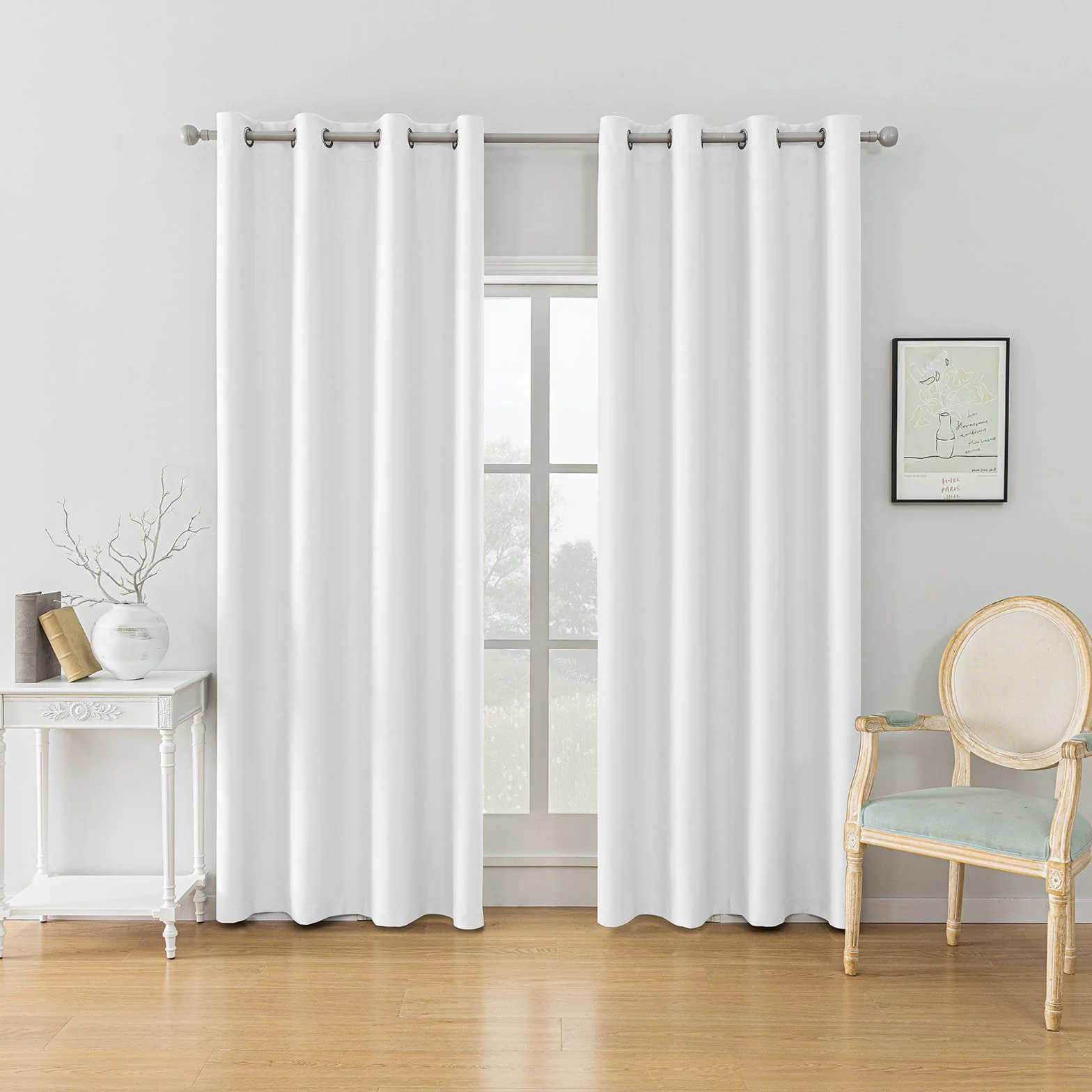 YSTELLAA Rideau Occultant Thermique 140x240cm Lot de 2, Anti Froid Chaleur Bruit, Blanc
